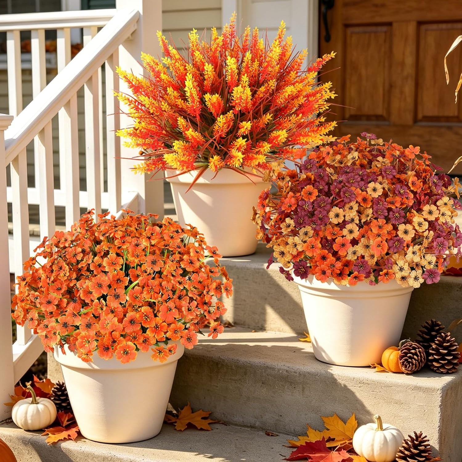 20 PCS Artificial Fall Flowers for Outdoors, Orange Fake Mums | Fall Decor, F…