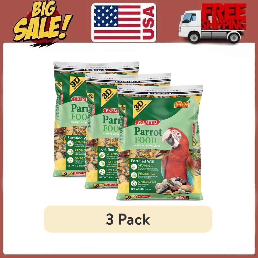 3-Pack 3-D Pet Products Premium Parrot Bird Food Seeds 8 lb