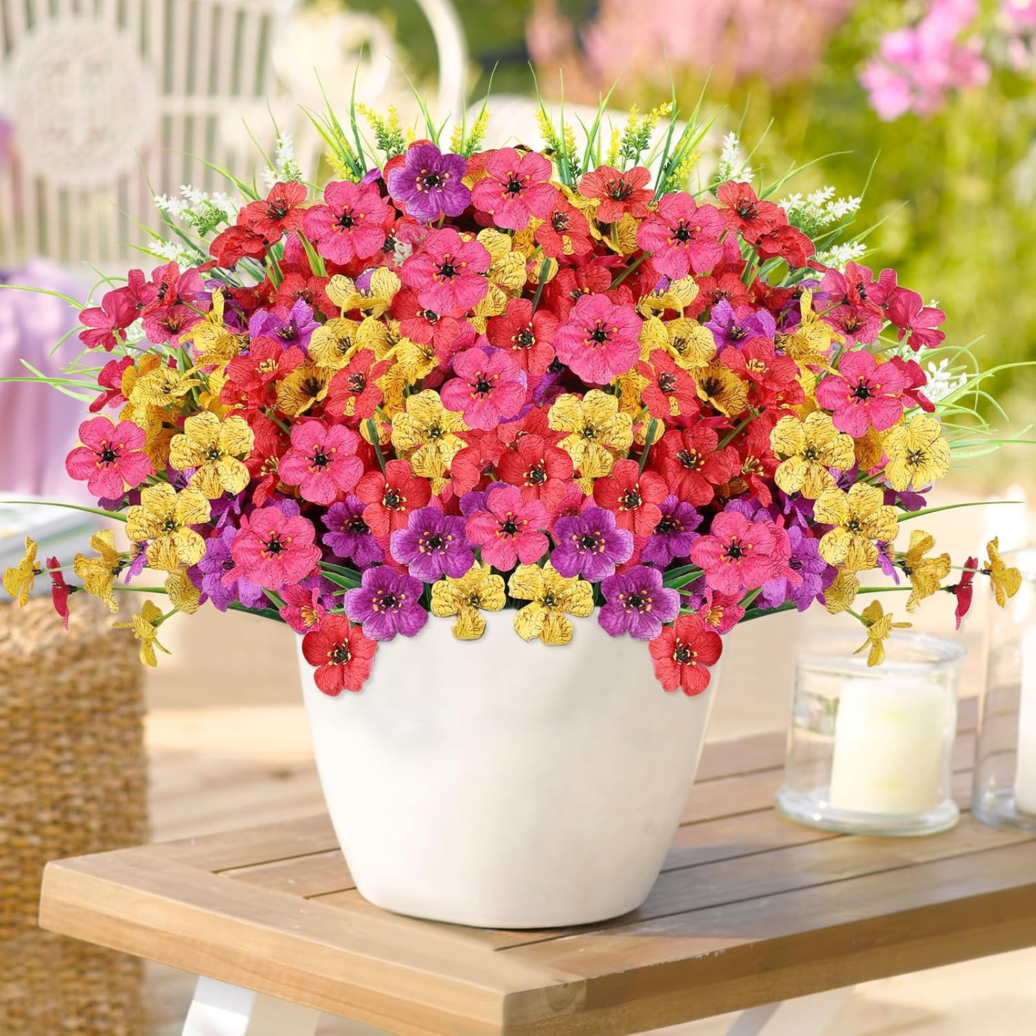24 Bundles Realistic Fake Flowers for Outdoors, No Fade Faux Silk Flowers & Arti