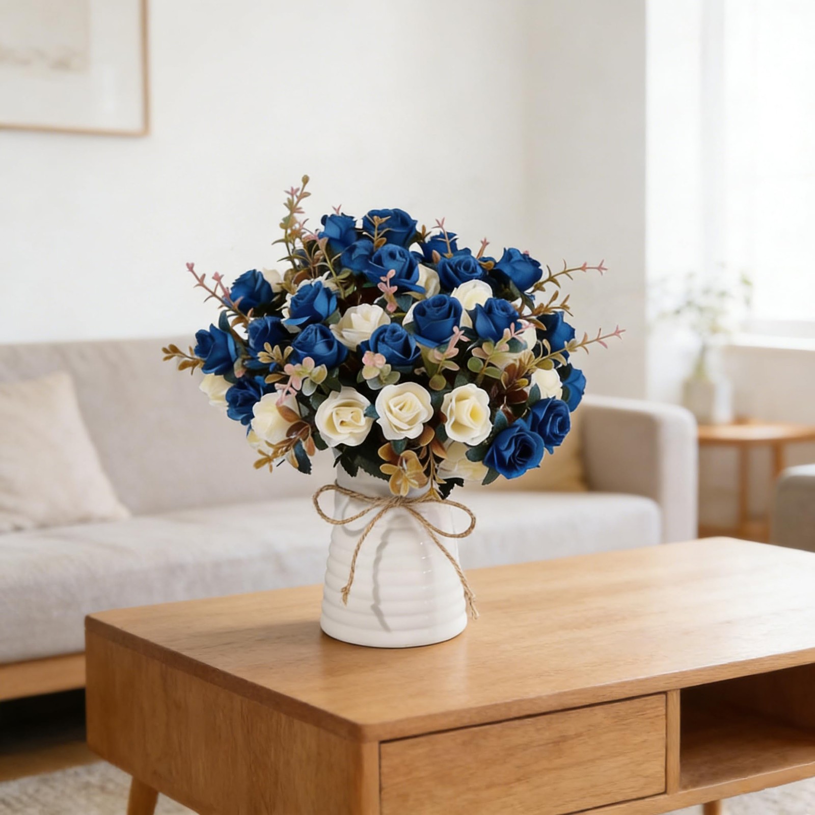MOOMASS Artificial Rose Bouquets and Ceramic vases, Fake Silk Roses, Suitable fo