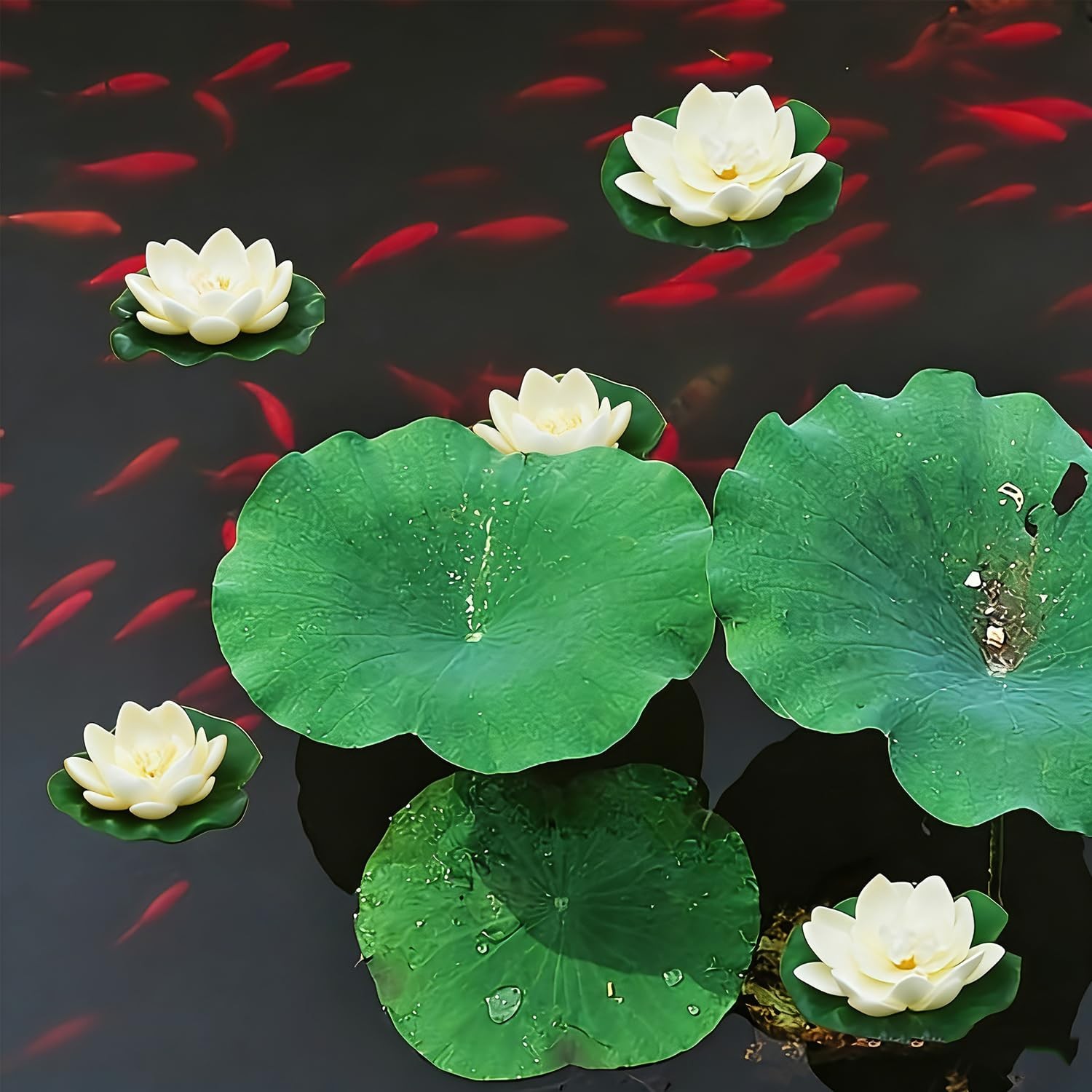 6 Pcs Artificial Floating Foam Lotus Flower with Water Lily Pad, Lifelike Orn…