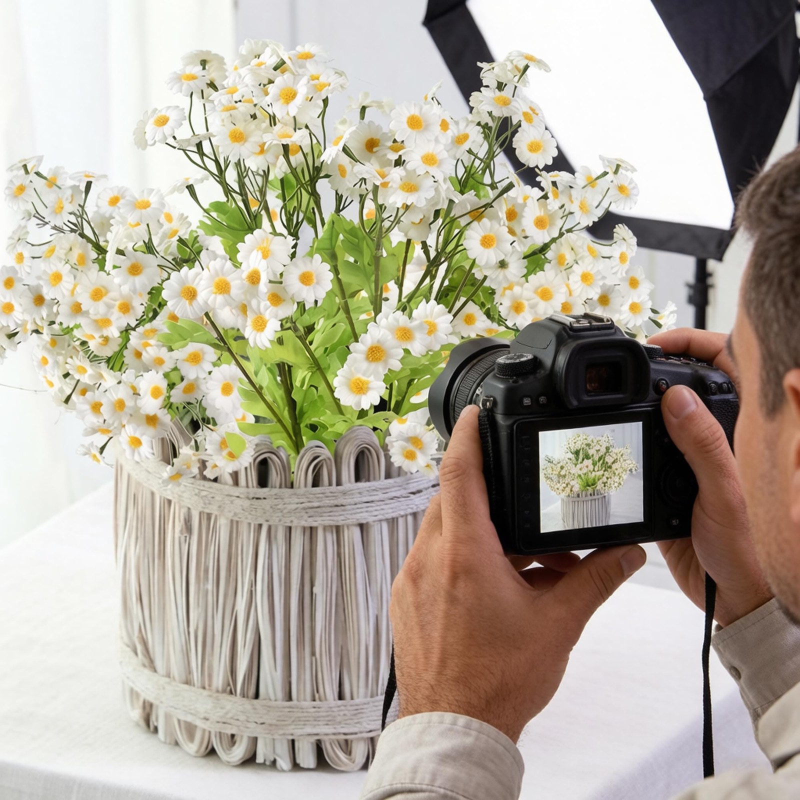 4 PCS 21.7 Inch Artificial Chamomile Fake Daisy White Faux Flowers Wedding