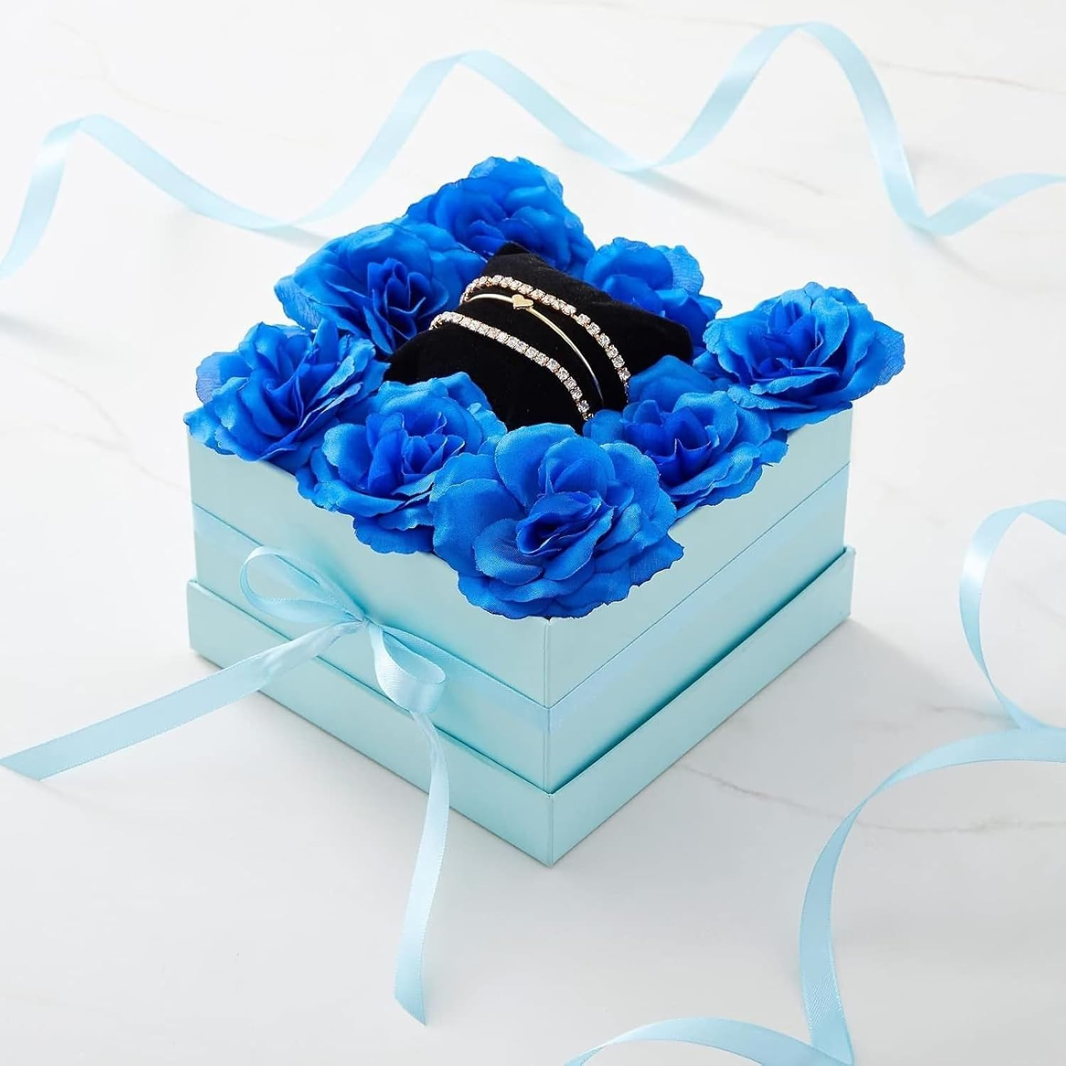 Blue Roses Artificial Flowers – Set of 50 3 in Stemless Silk Roses – Royal Bl…