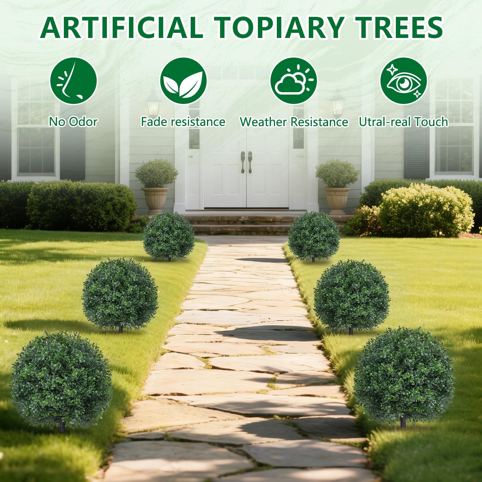 27.6 Inches Artificial Boxwood Topiary Trees, Set of 2 UV Resistant Fake Shru…