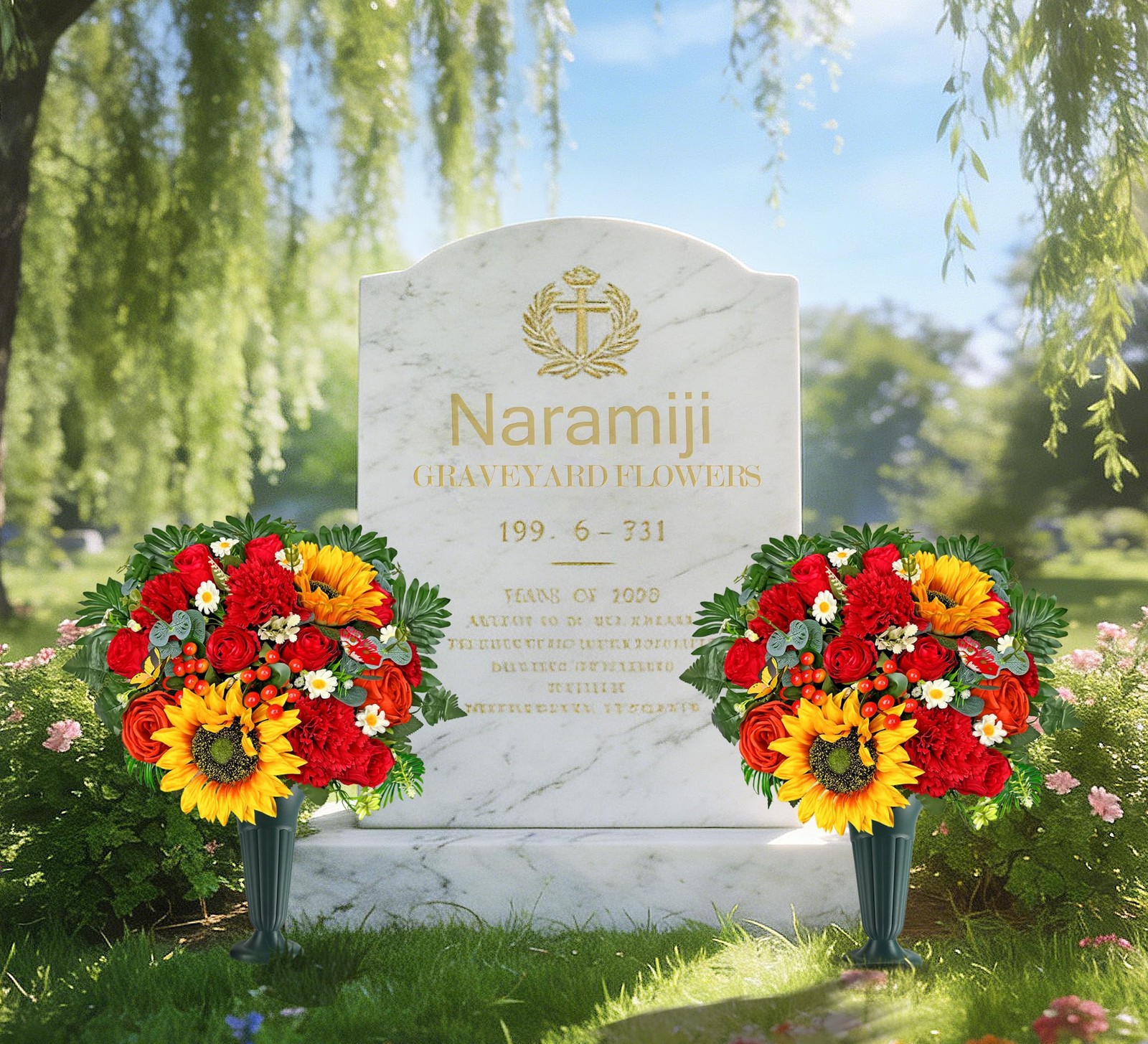 Artificial Cemetery Flowers for Grave Vase -Gravesite Flowers,Headstone Decor…