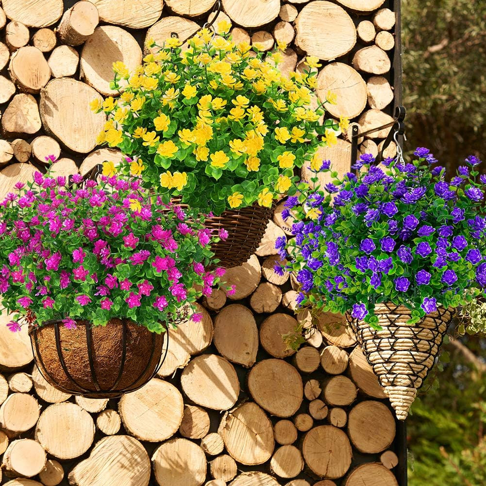 24 UV Resistant Yellow Faux Boxwood Plants for Indoor & Outdoor Décor