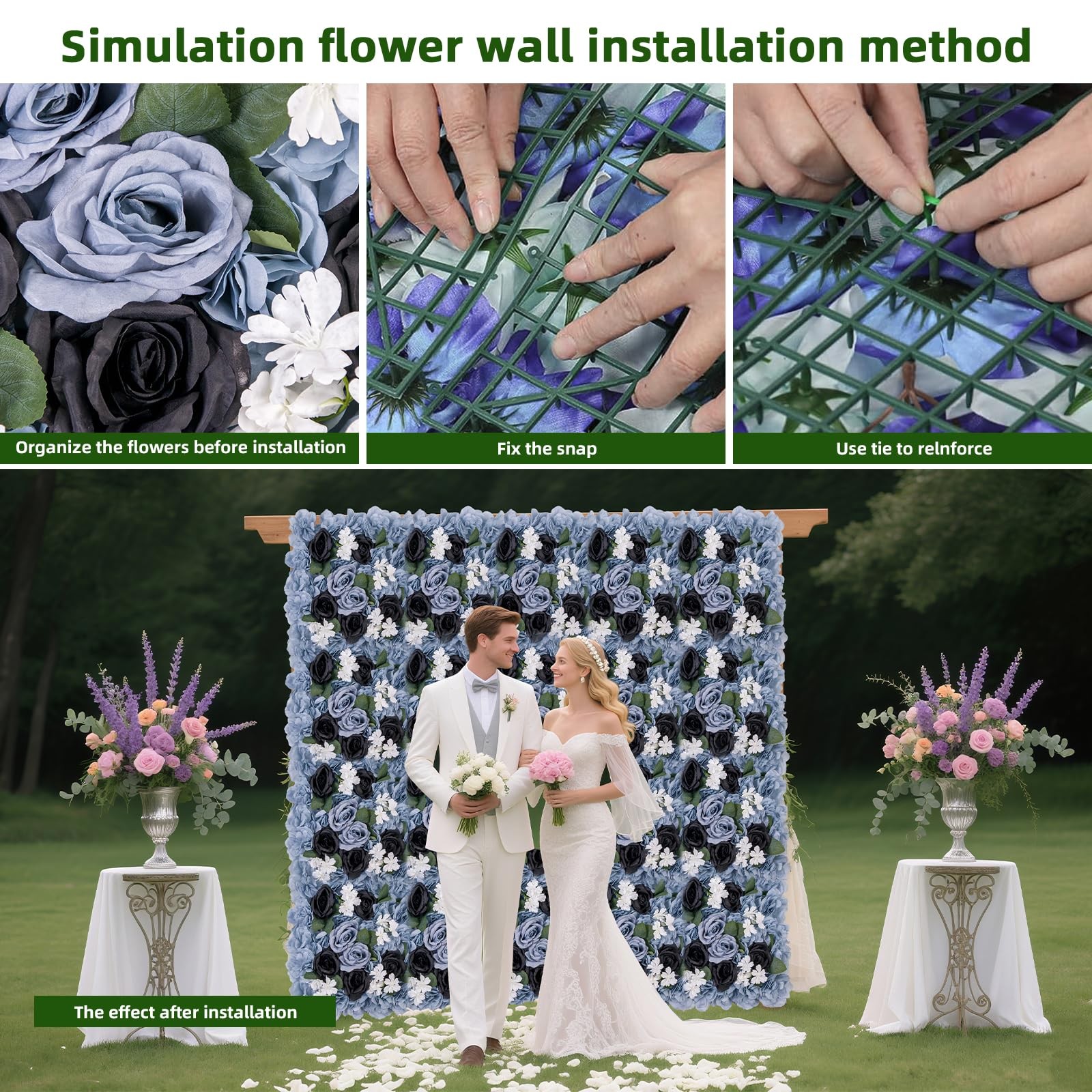 12-Pack Flower Wall Panels, 15×15 Inch Artificial Silk Rose Backdrop for Wedd…