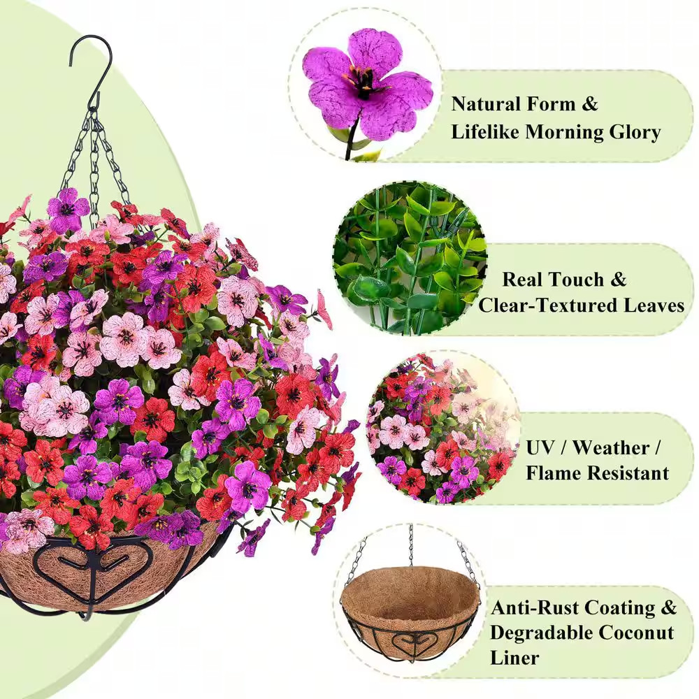 20.5 In. Red Pink Purple Outdoor Artificial Daisy Eucalyptus Hanging Flower