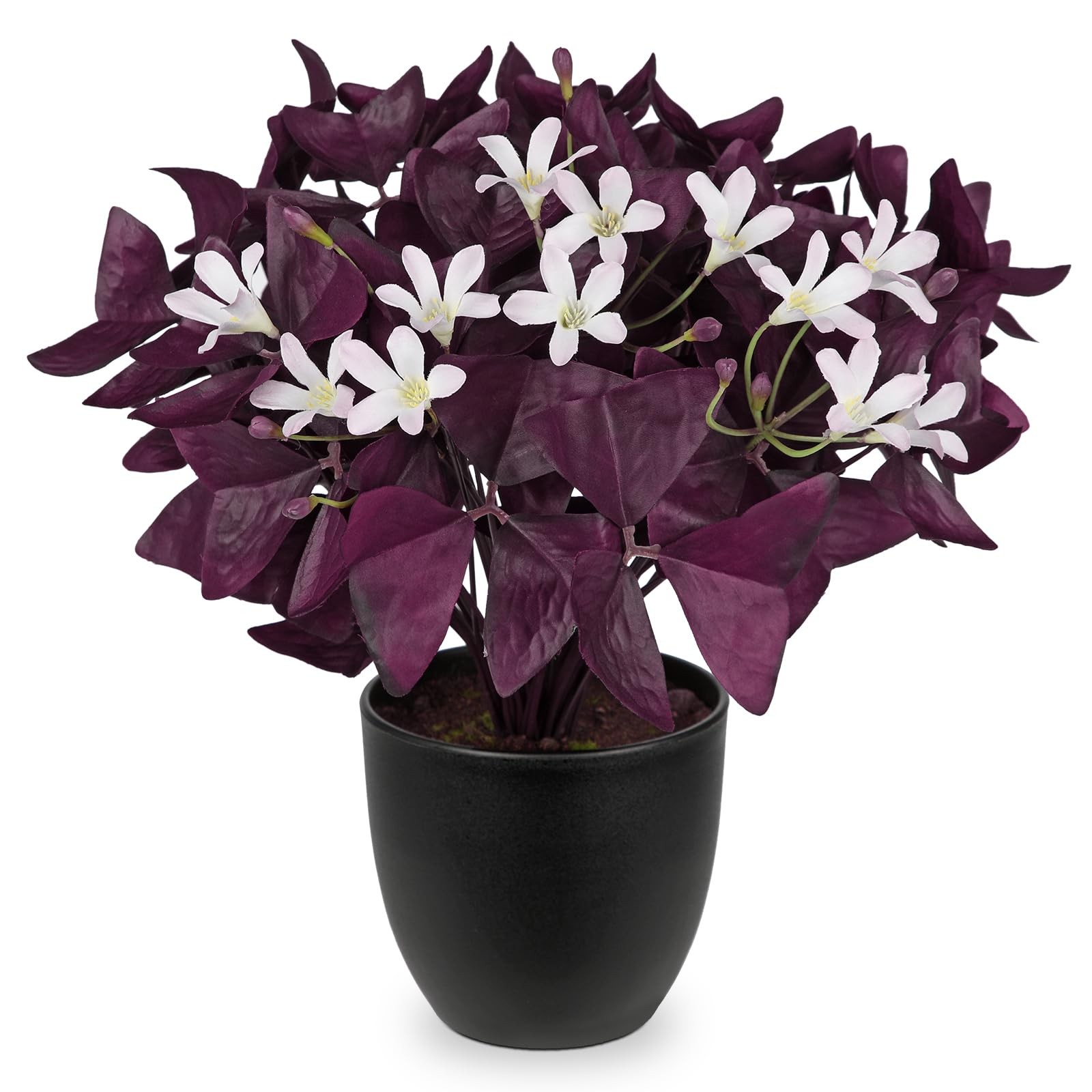 Artificial Purple Foliage Plant with White Flowers, 13.3’’ Faux Tabletop Deco…