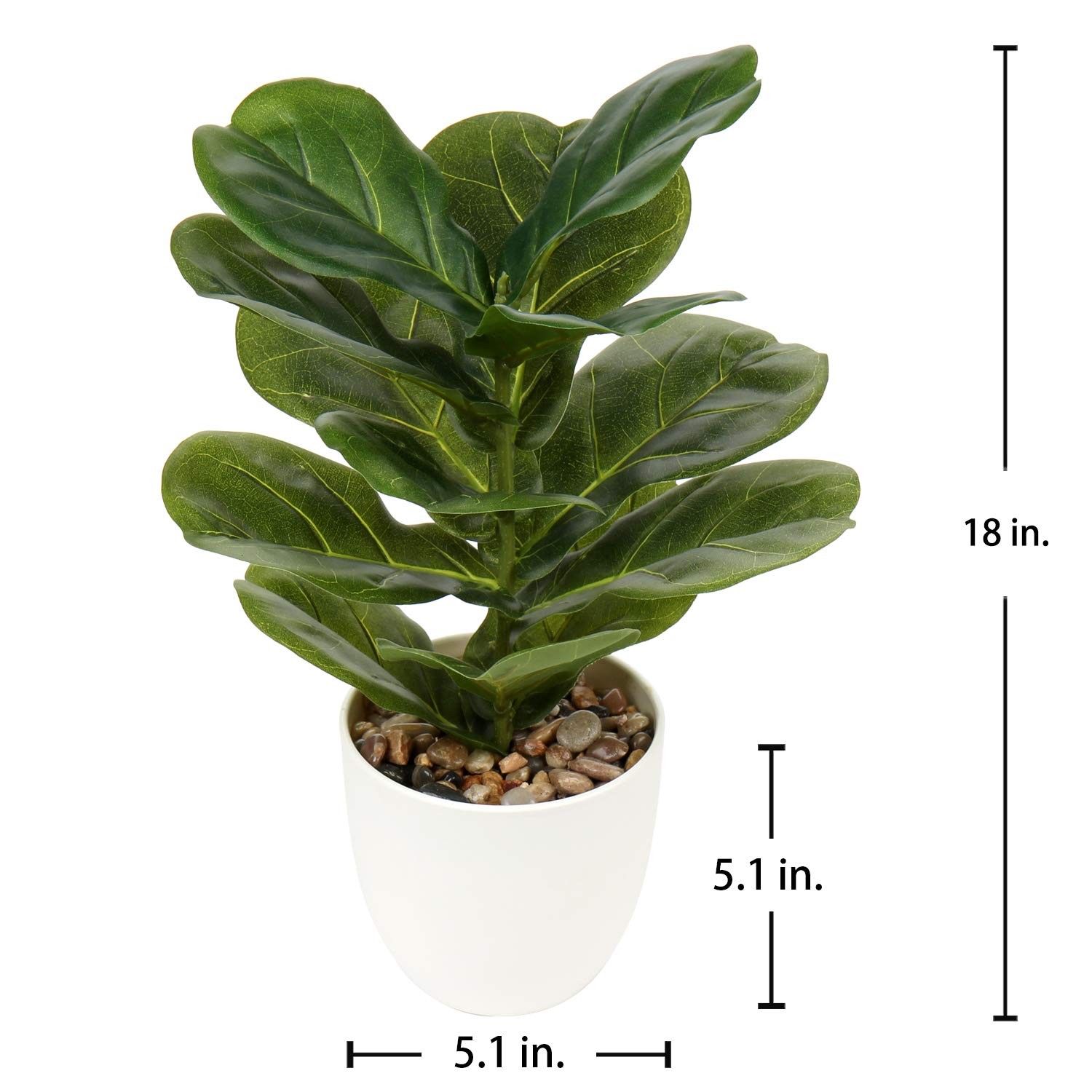 Realistic Artificial Fiddle Leaf Fig Ficus Potted Fake Plant 18 Inch