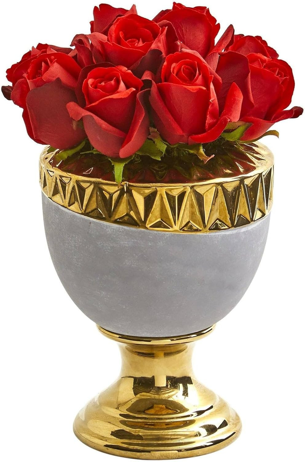 Stunning Red Rose Silk Arrangement in Elegant Designer Urn