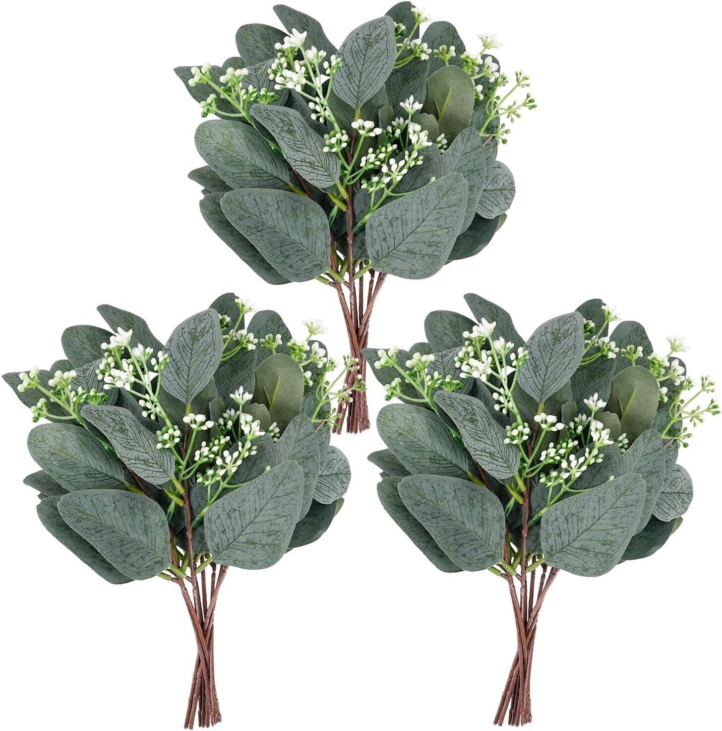 20PCS Artificial Eucalyptus Stems & seeds, Leaves Branches Greenery Stems