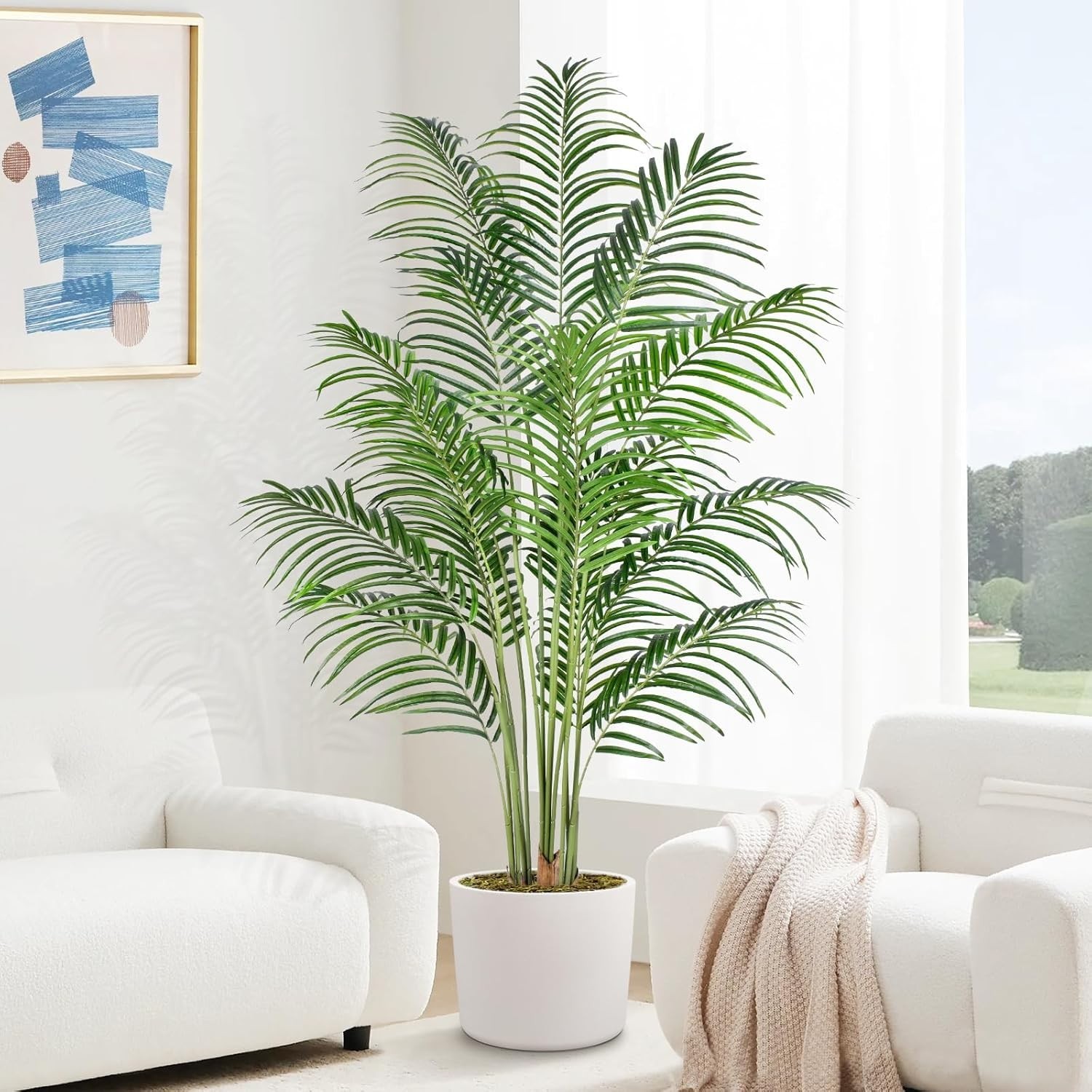 6ft Tropical Areca Palm Tree with Real Bark Design for Home/Office Decor
