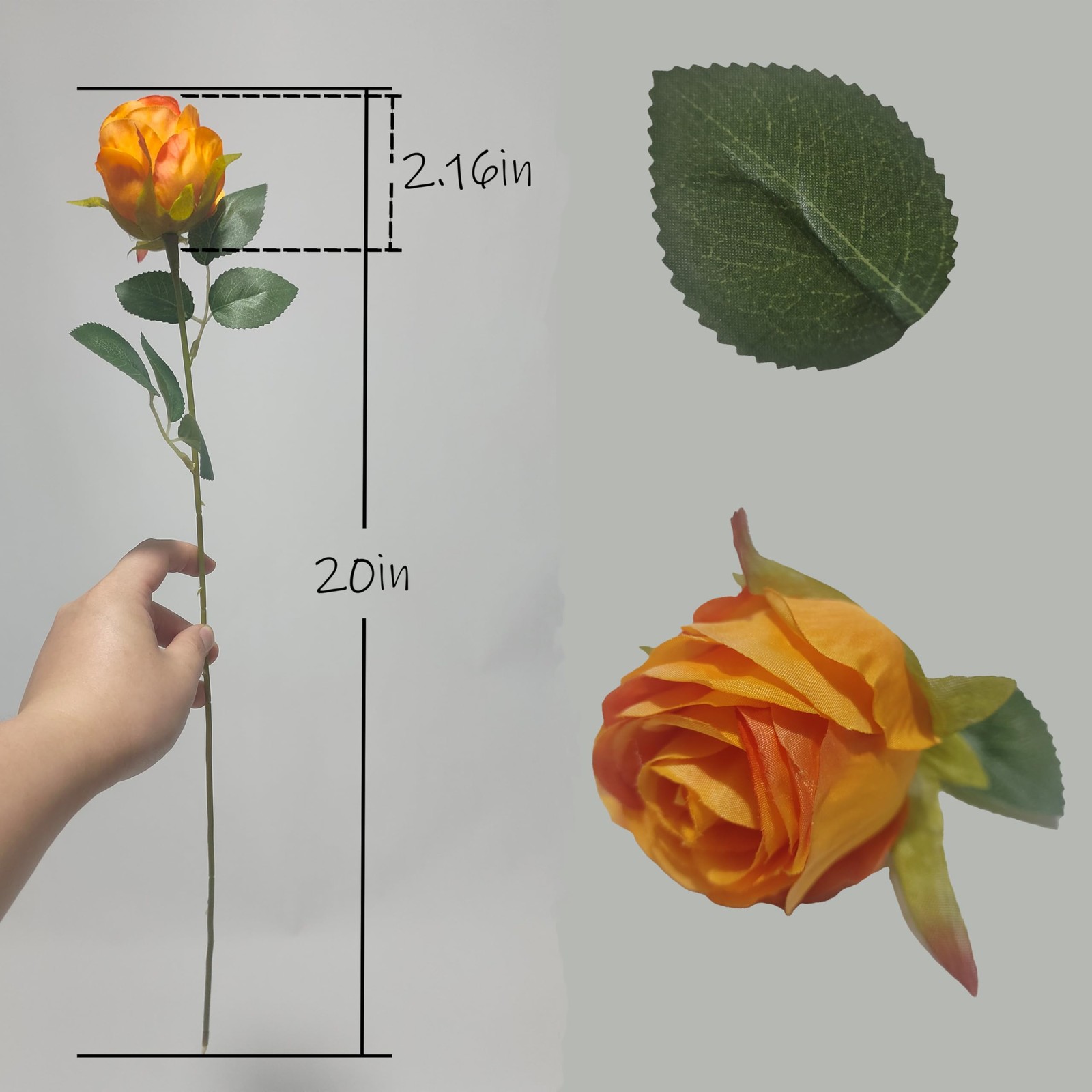 Artificial Orange Roses 10 Pcs – Lifelike Single Stem Fake Roses with Natural…