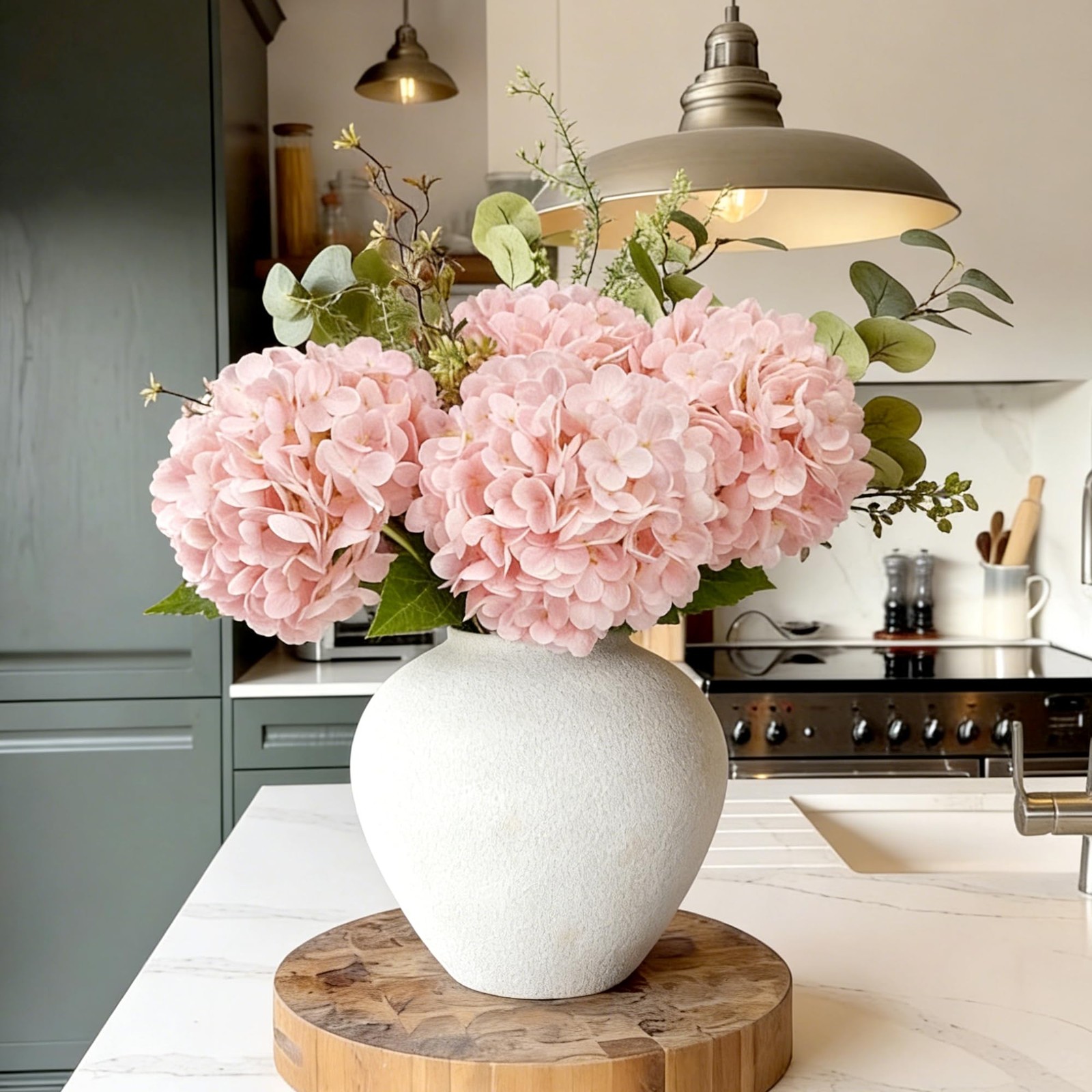 Jahe 4 Pcs Hydrangea Artificial Flowers, 20” Tall Large Bloom Faux Hydrangea Fl