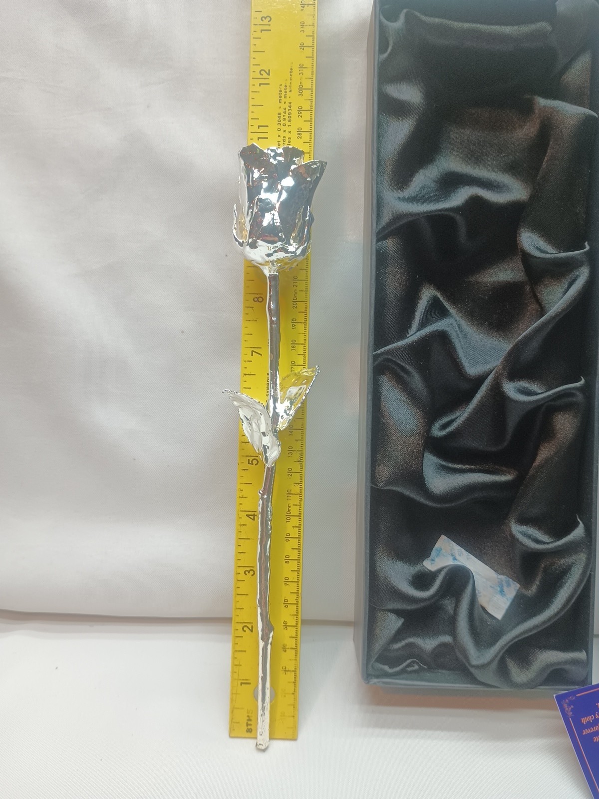 Genuine Silver Dipped Rose – Stem Petals and Leaves 12″