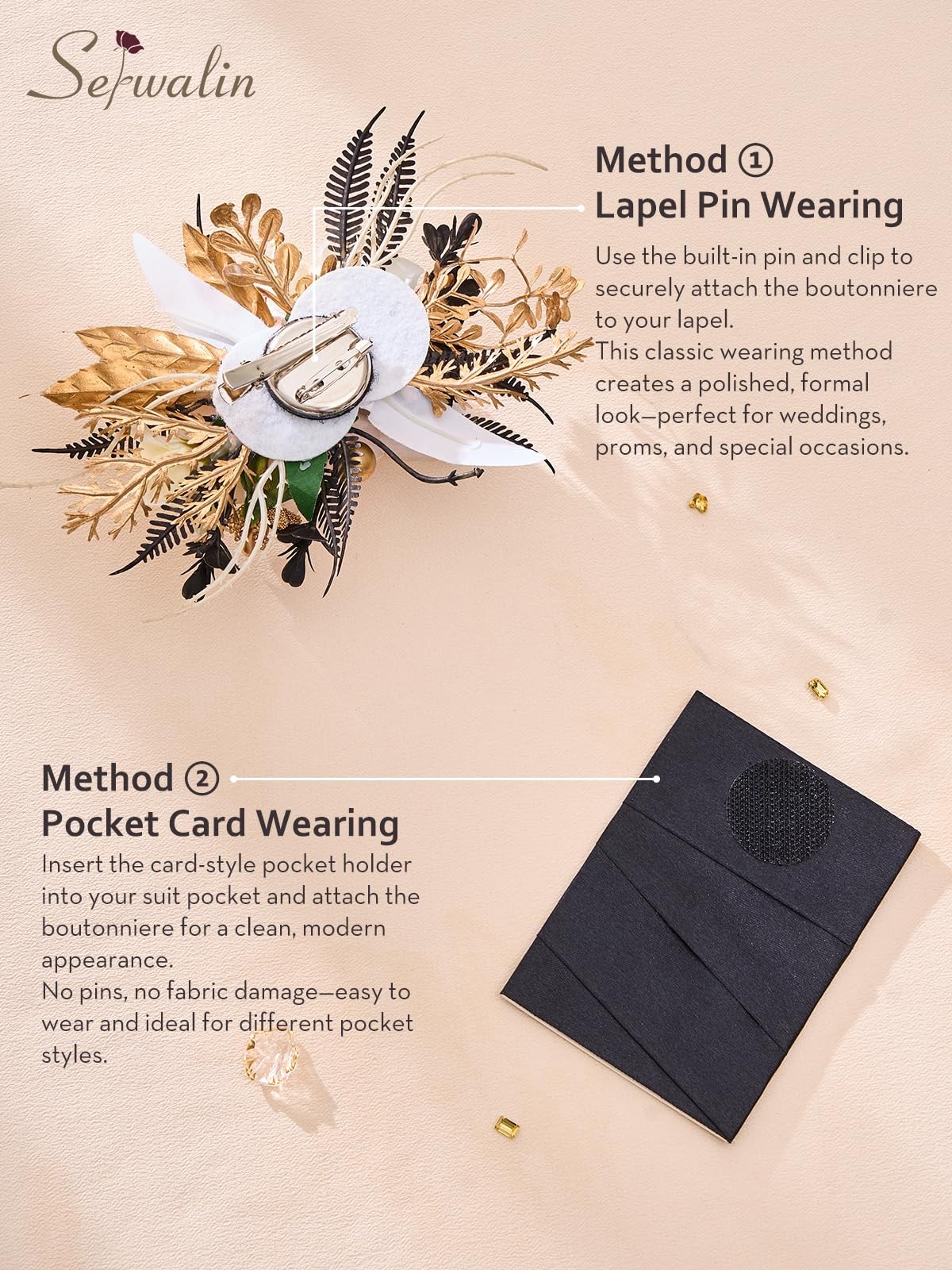 Corsage and Boutonniere Set for Wedding, Prom, Pocket Boutonniere