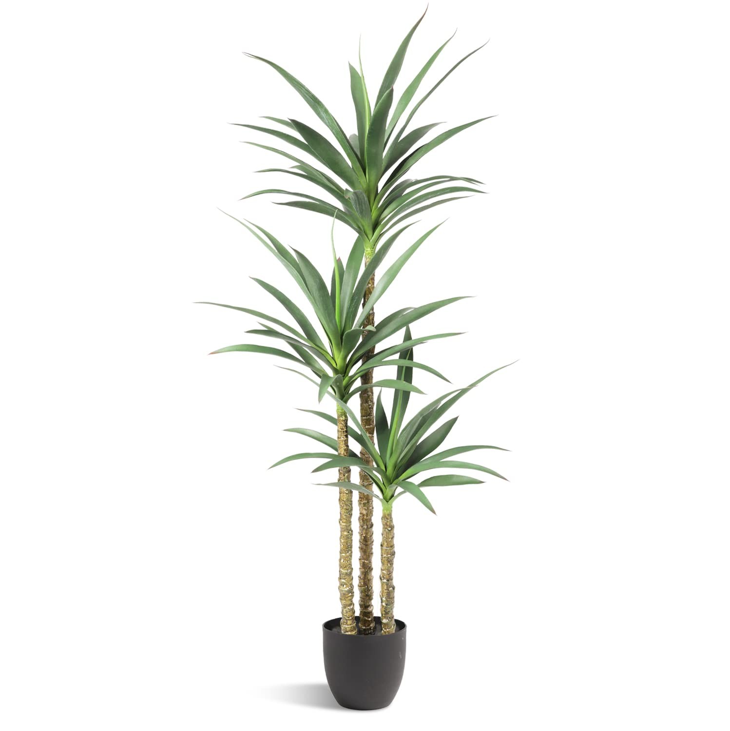 Artificial Tree 5.3Ft Faux Agave Plant with 3 Heads in Plastic Pot Fake Tree …
