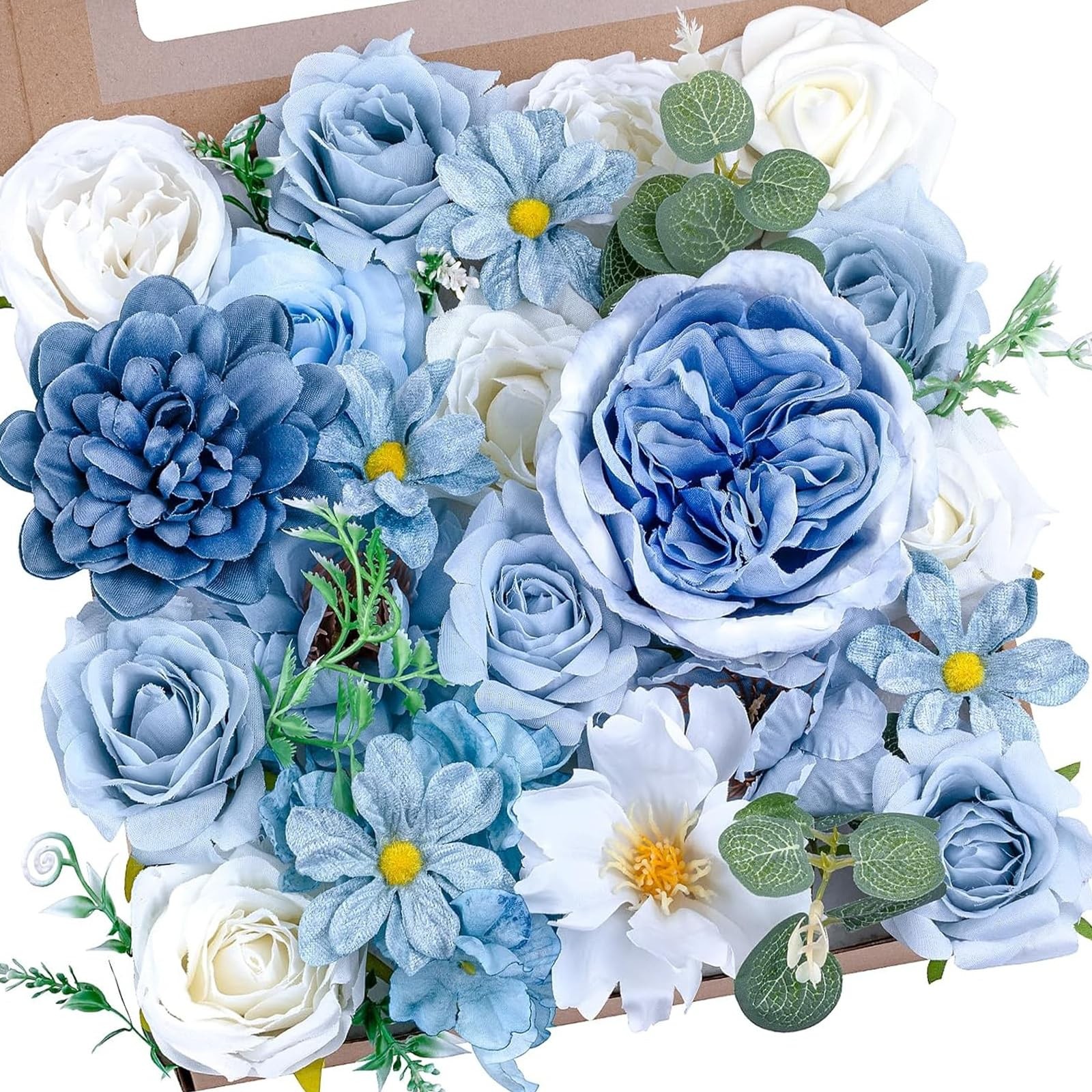 Artificial Blue Flowers Combo Set Baby Blue Rose Flowers Bulk Mix Dusty Blue …