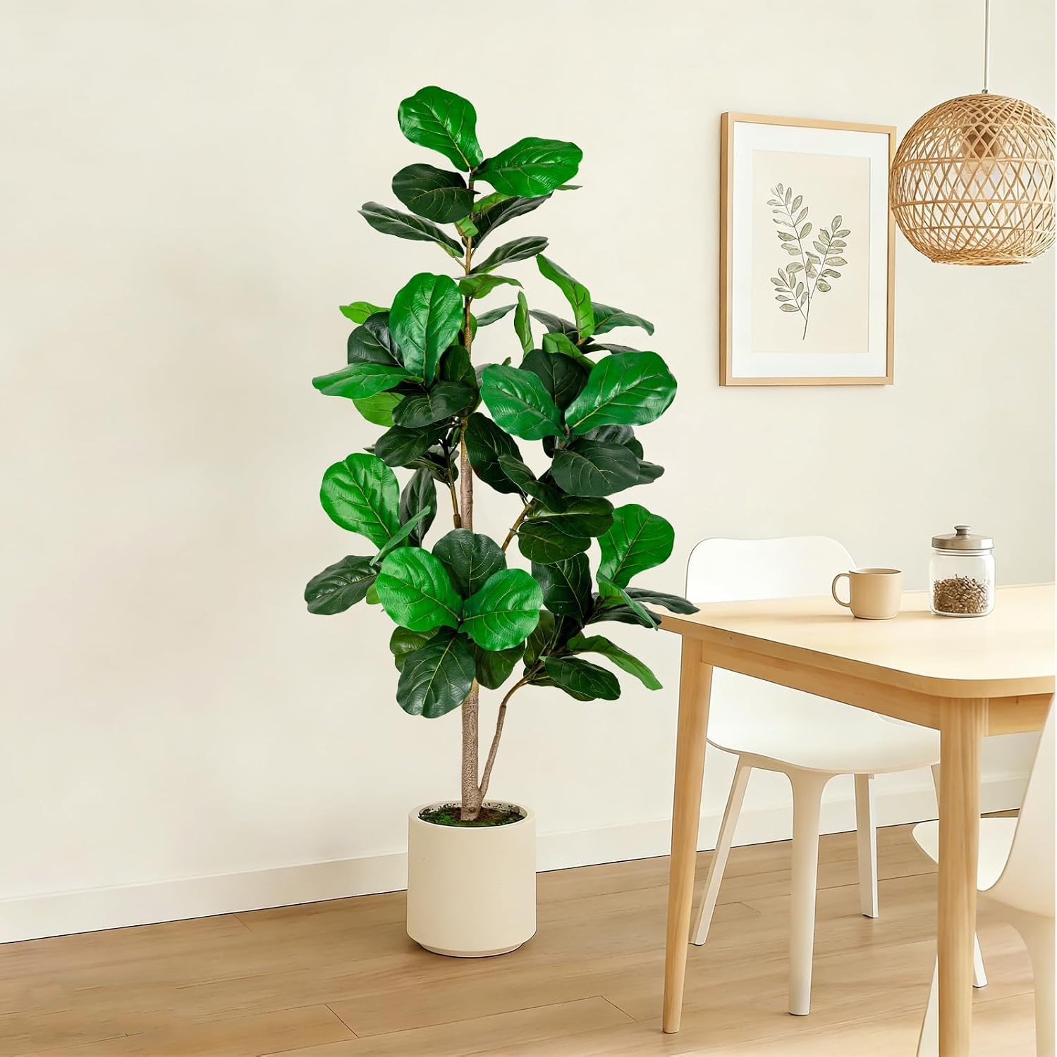 5FT Artificial Fiddle Leaf Fig Tree w/ White Planter Indoor Outdoor