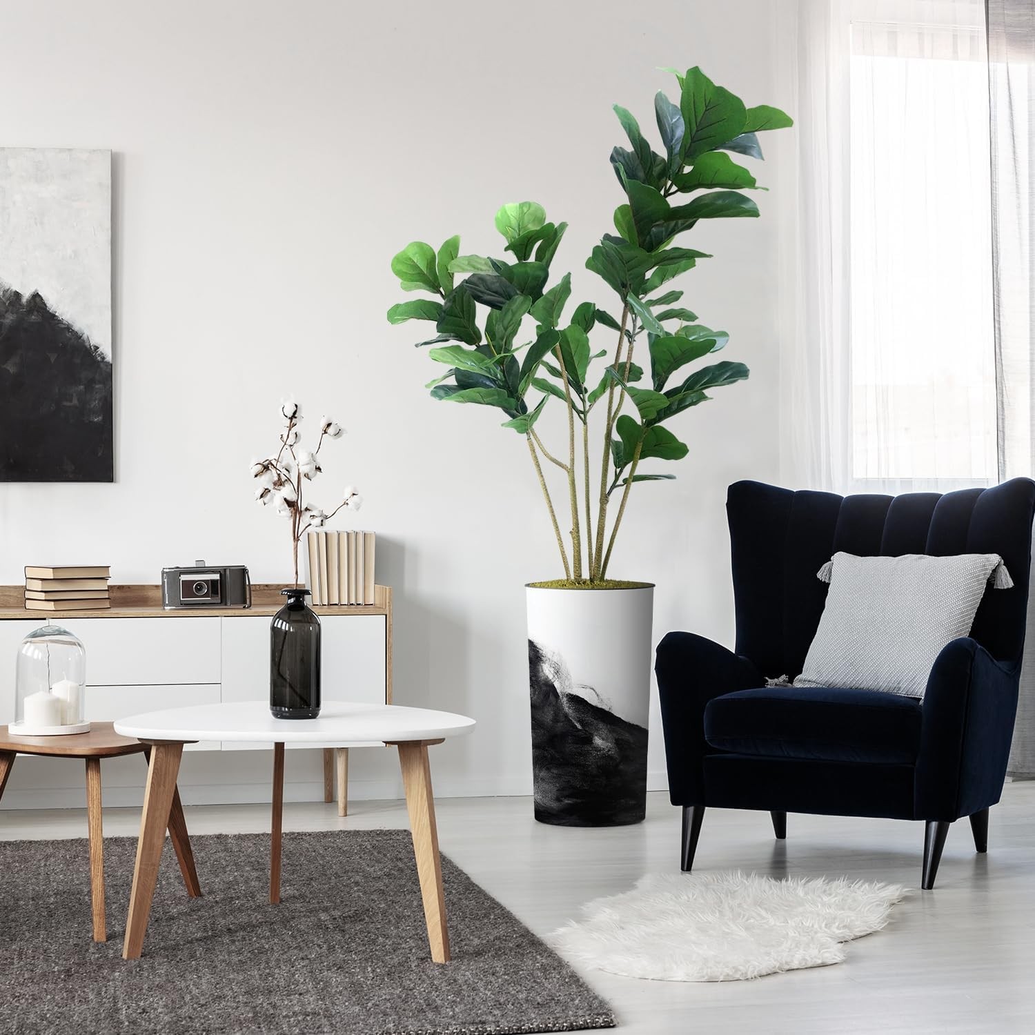 Artificial Tree in Contemporary Planter Fake Bird of Paradise Silk Tree Indoor &