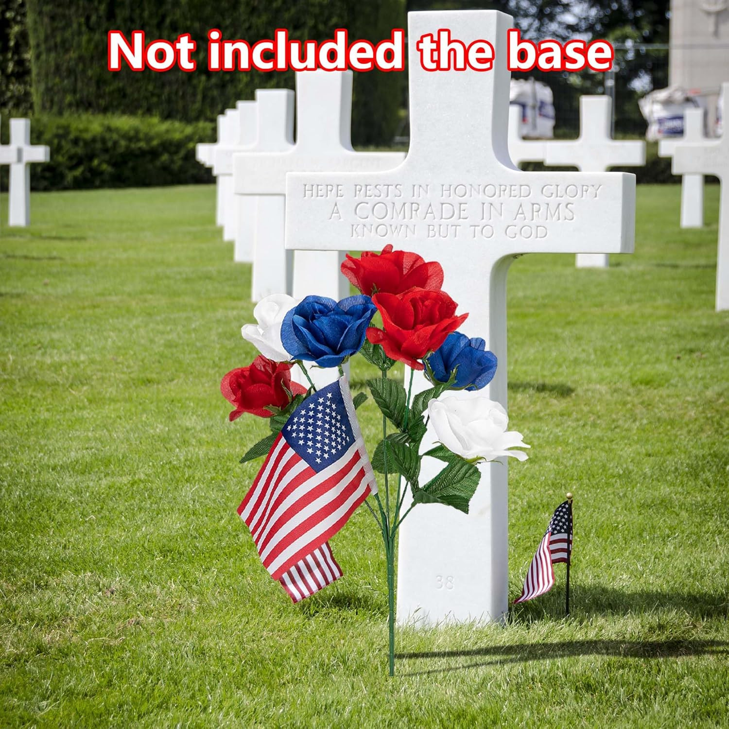 4 Bunches Memorial Day Artificial Flowers, Red Blue White Cemetery Flower with F