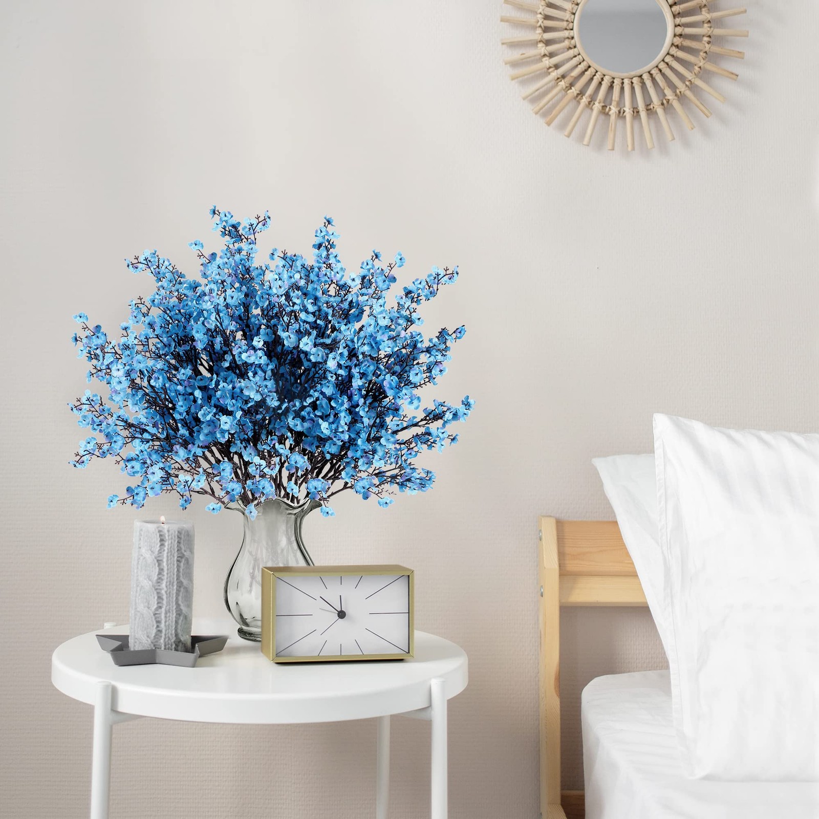 6 PCS Blue Babys Breath Artificial Flowers Gypsophila Bouquet Real Touch Silk