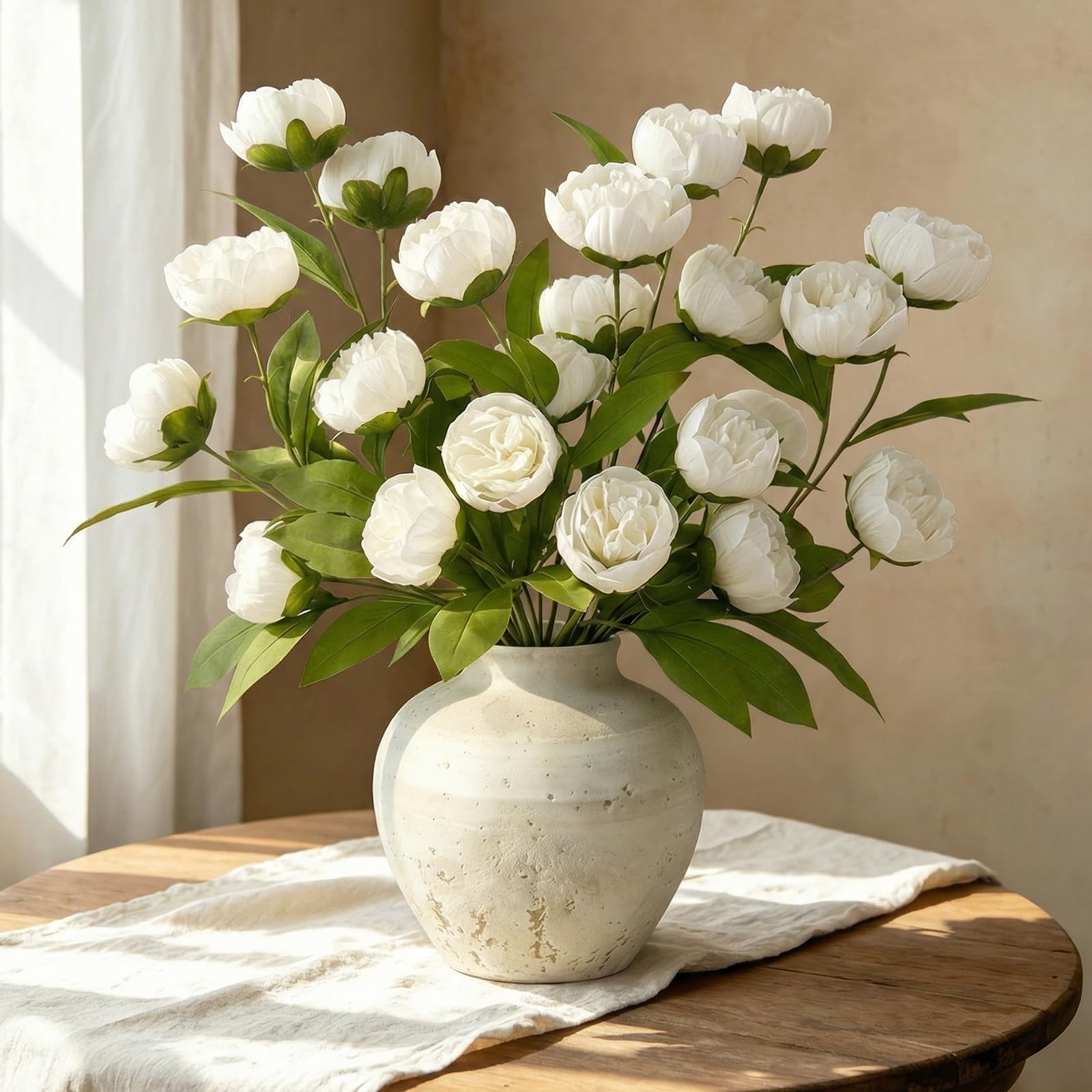 6Pcs Faux Peonies Artificial Flowers 27″ White Peonies Faux Flowers for Vase …