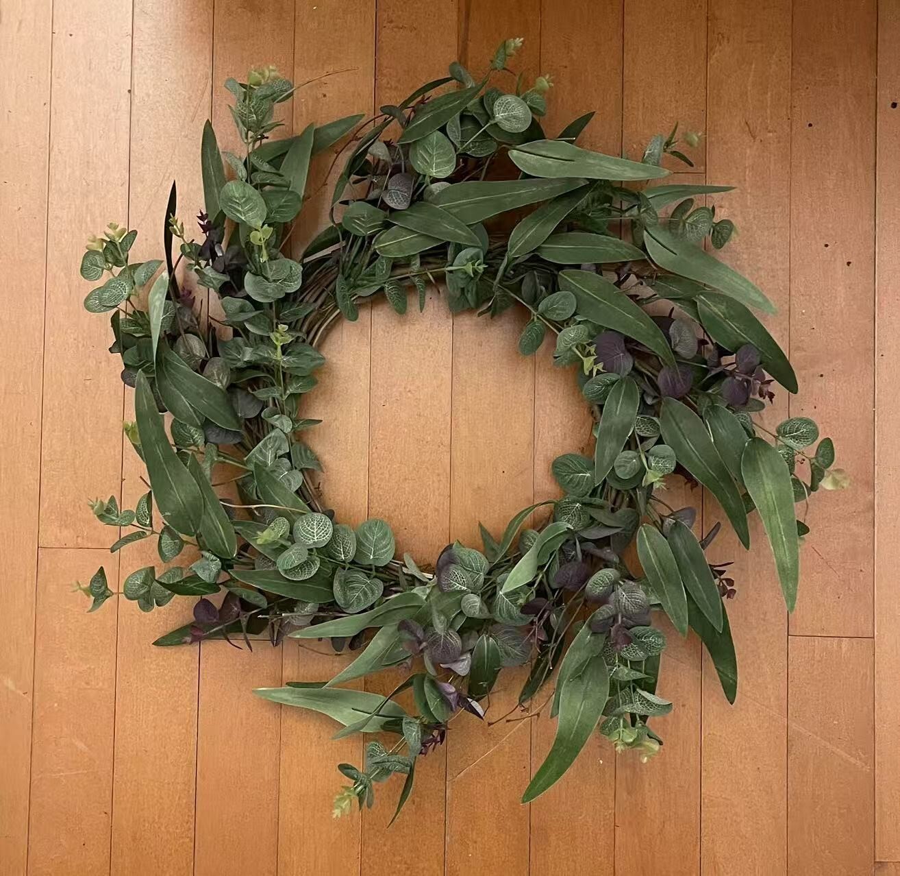 24″ Greenery Wreath Artificial Eucalyptus Green-Purple Leaves Year Round Wreath