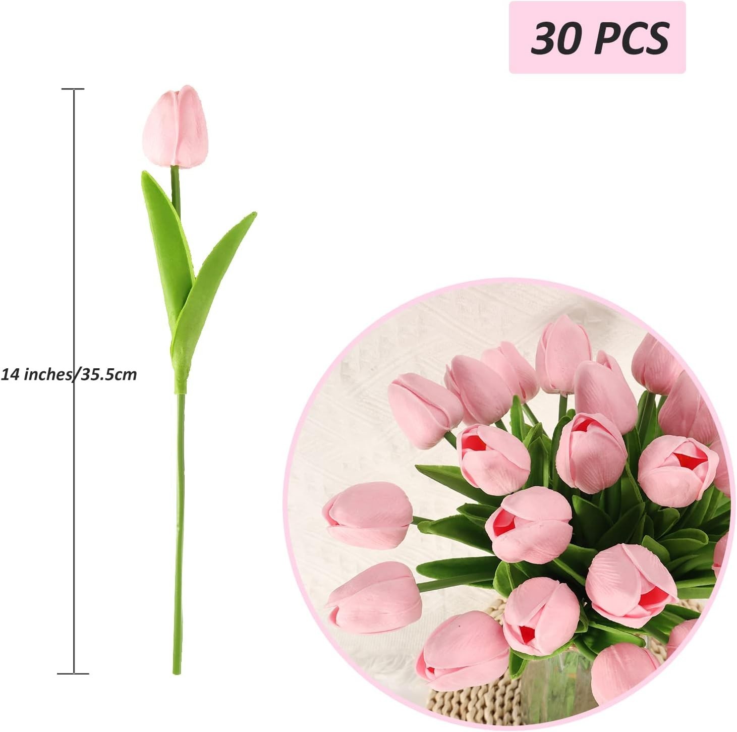 30 Tulipanes Artificiales de Tacto Real de PU, 14″, para Decoración de Hogar NEW