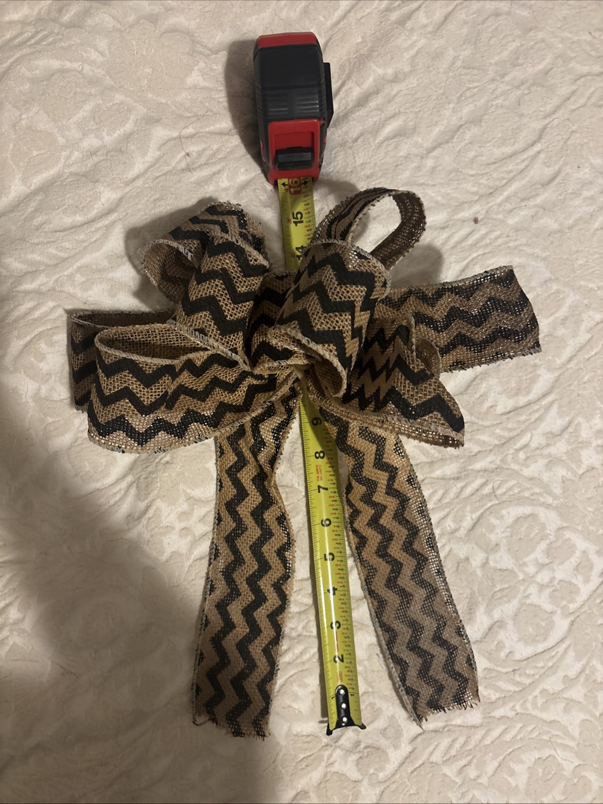 Beige and Black Chevron Wreath Bow