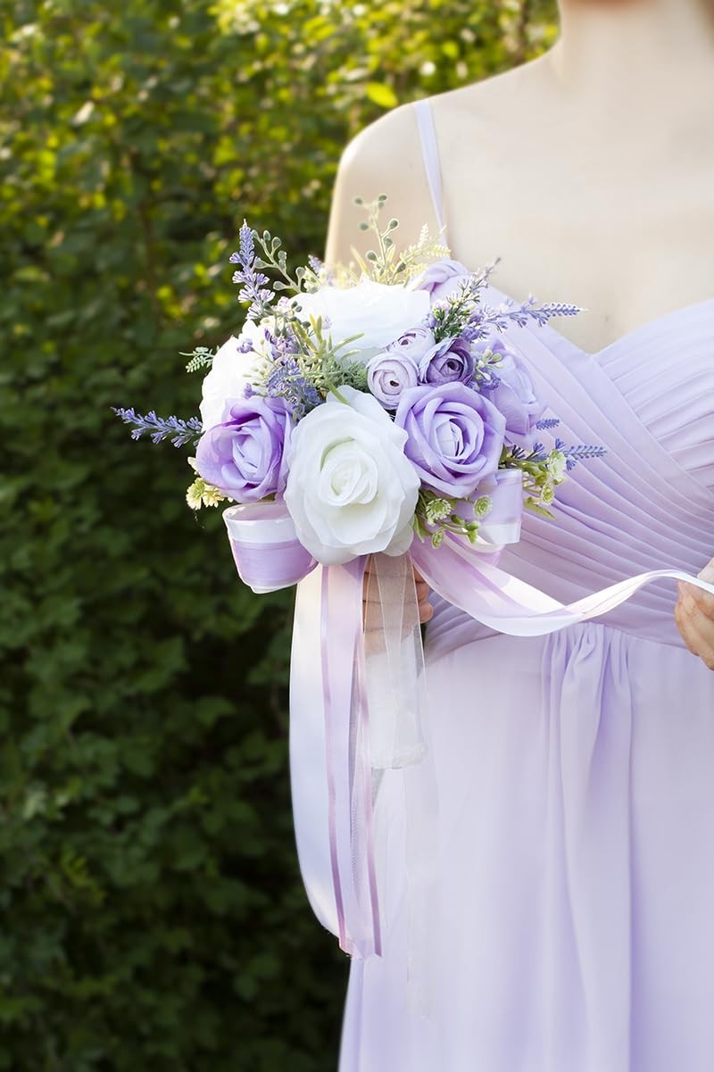 Wedding Bouquets for Bride Bridesmaids, 7 Inch Artificial Rose Flower Bridal …