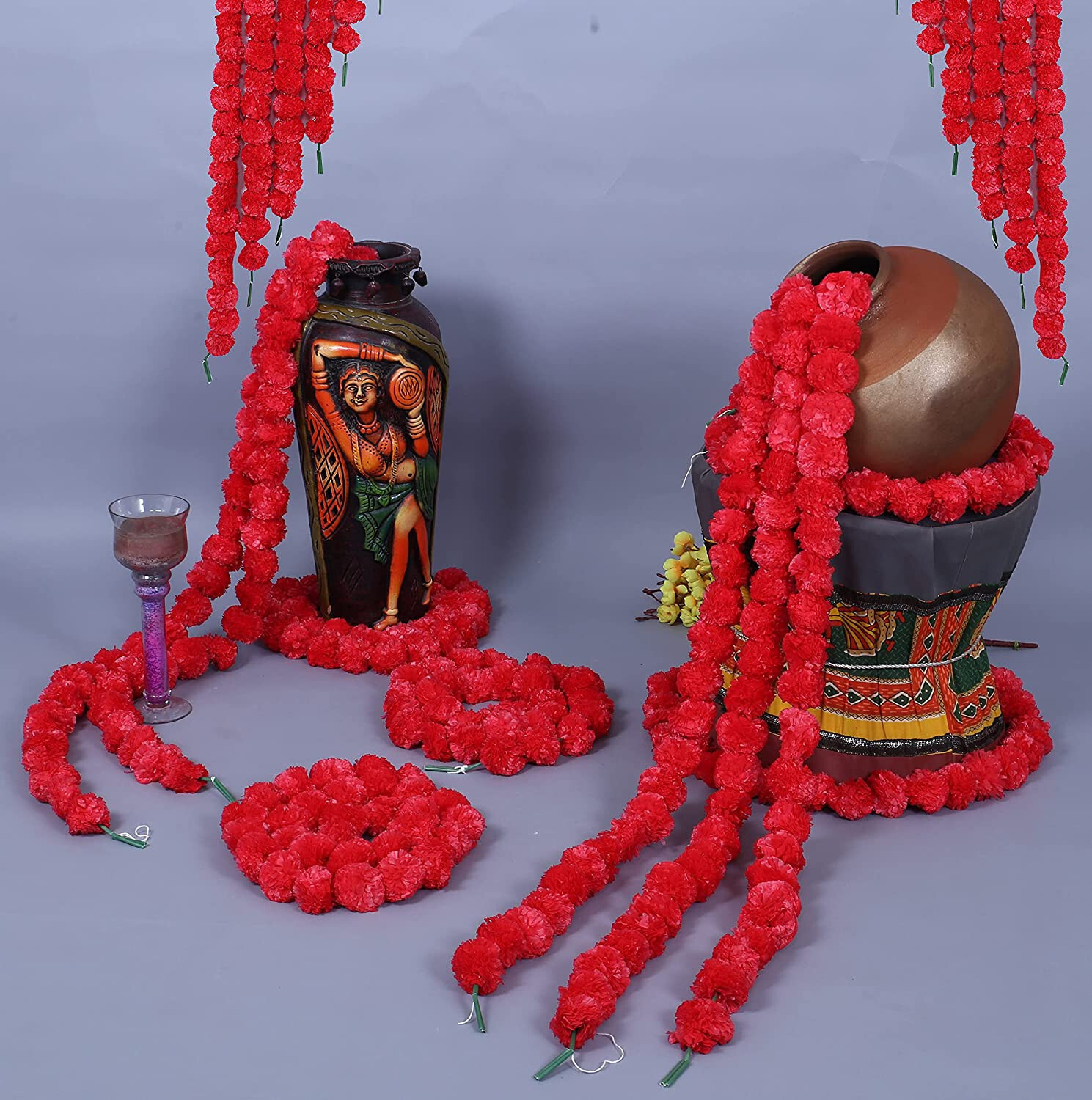 Artificial Marigold Flower Garlands Diwali Indian Wedding Party Decoration Red