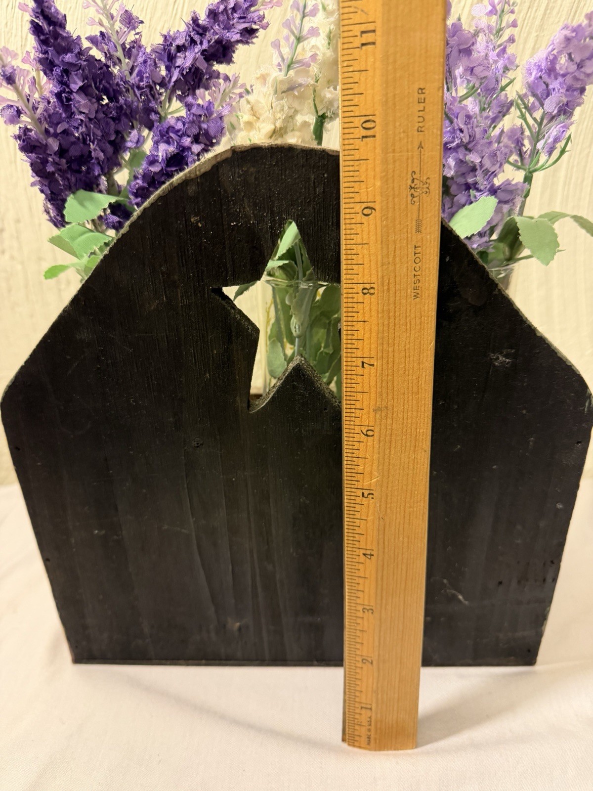 Welcome Spring Artificial Lavender Flowers Wooden Box Glass Set 3