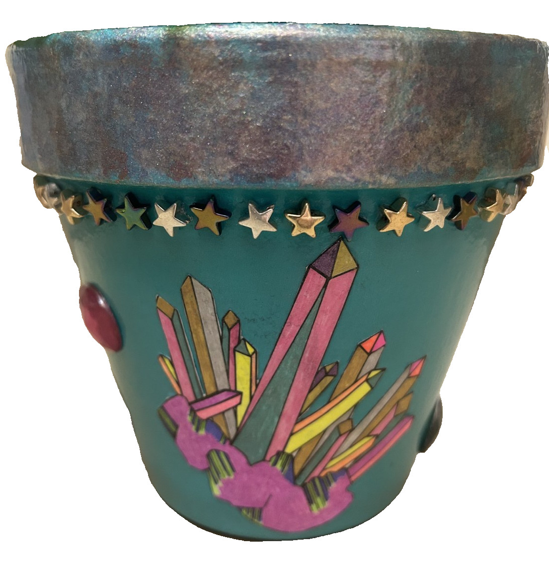 Flower pot “God is Good” blue/silver/ 1 of a kind handmade beautiful Flower pot