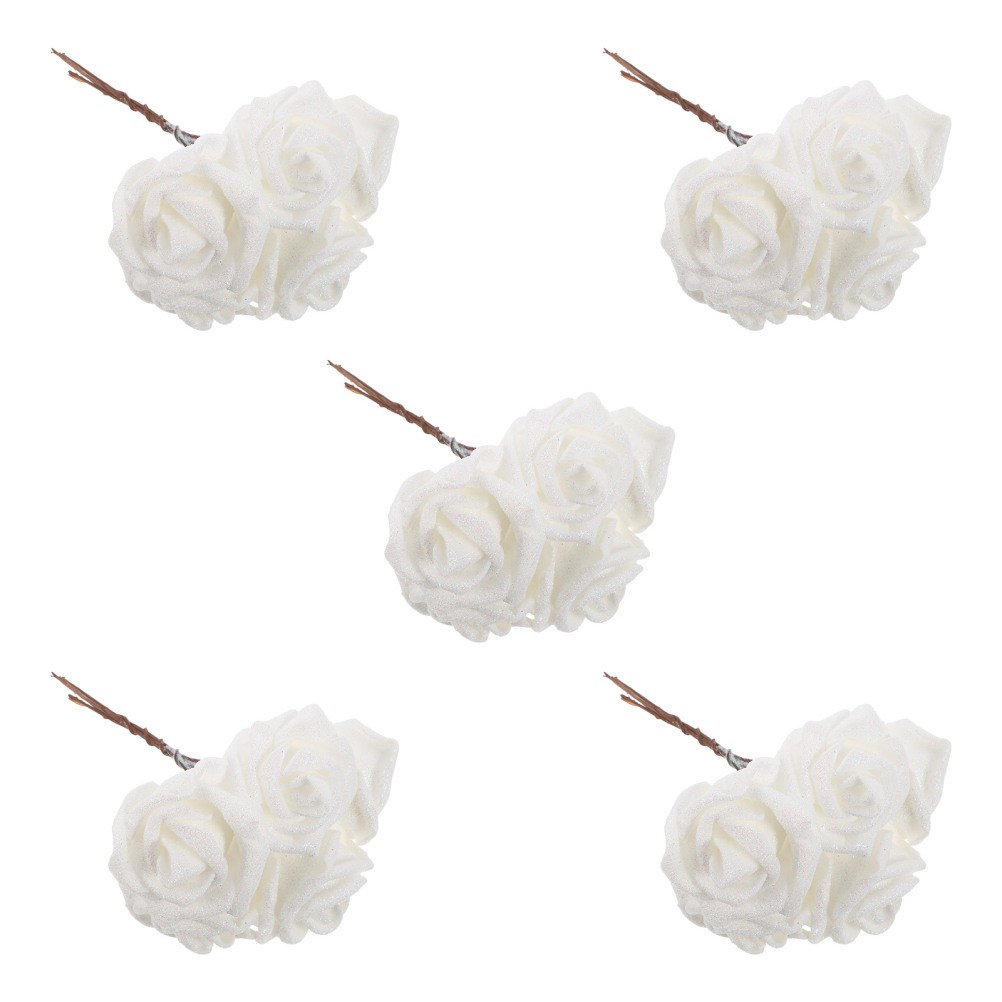25 PCS Glitter White Rose Fake Flower Roses Centerpiece Artificial Stem Flowers