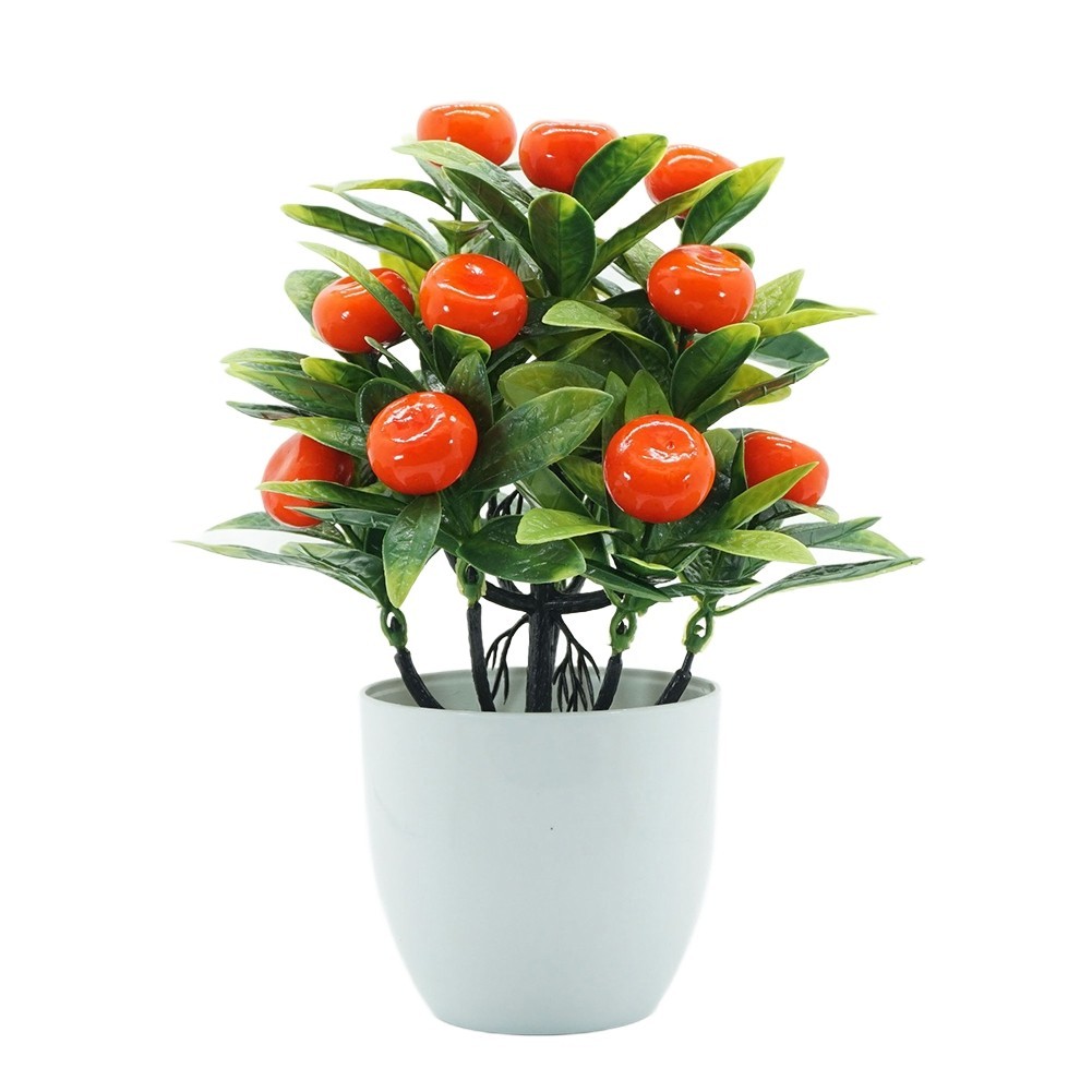 Small Artificial Fruit Tree Plastic Potted Plant for Home Office Decor