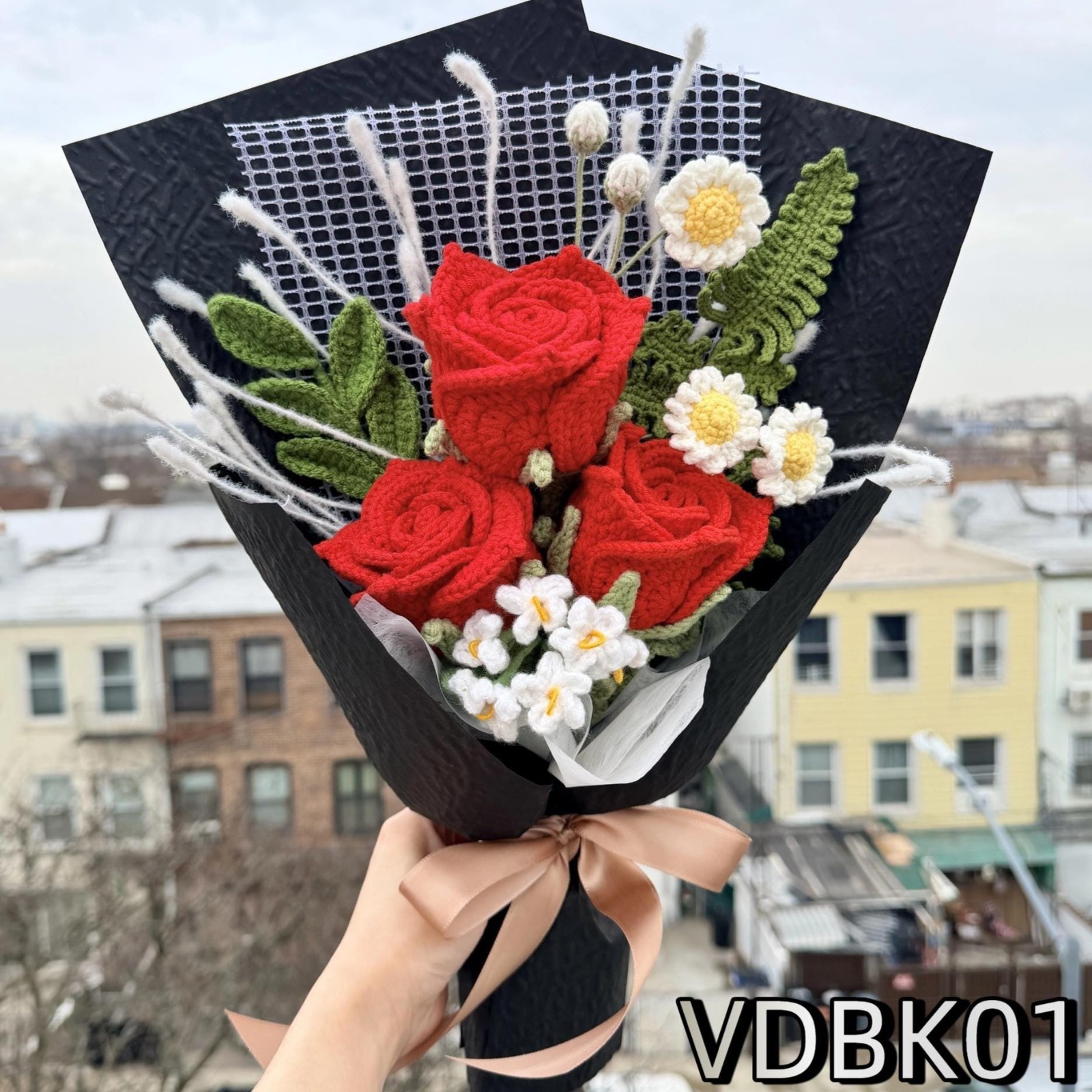 Crochet Flower Bouquet Handmade Yarn Anniversary Keepsake Gift for Her