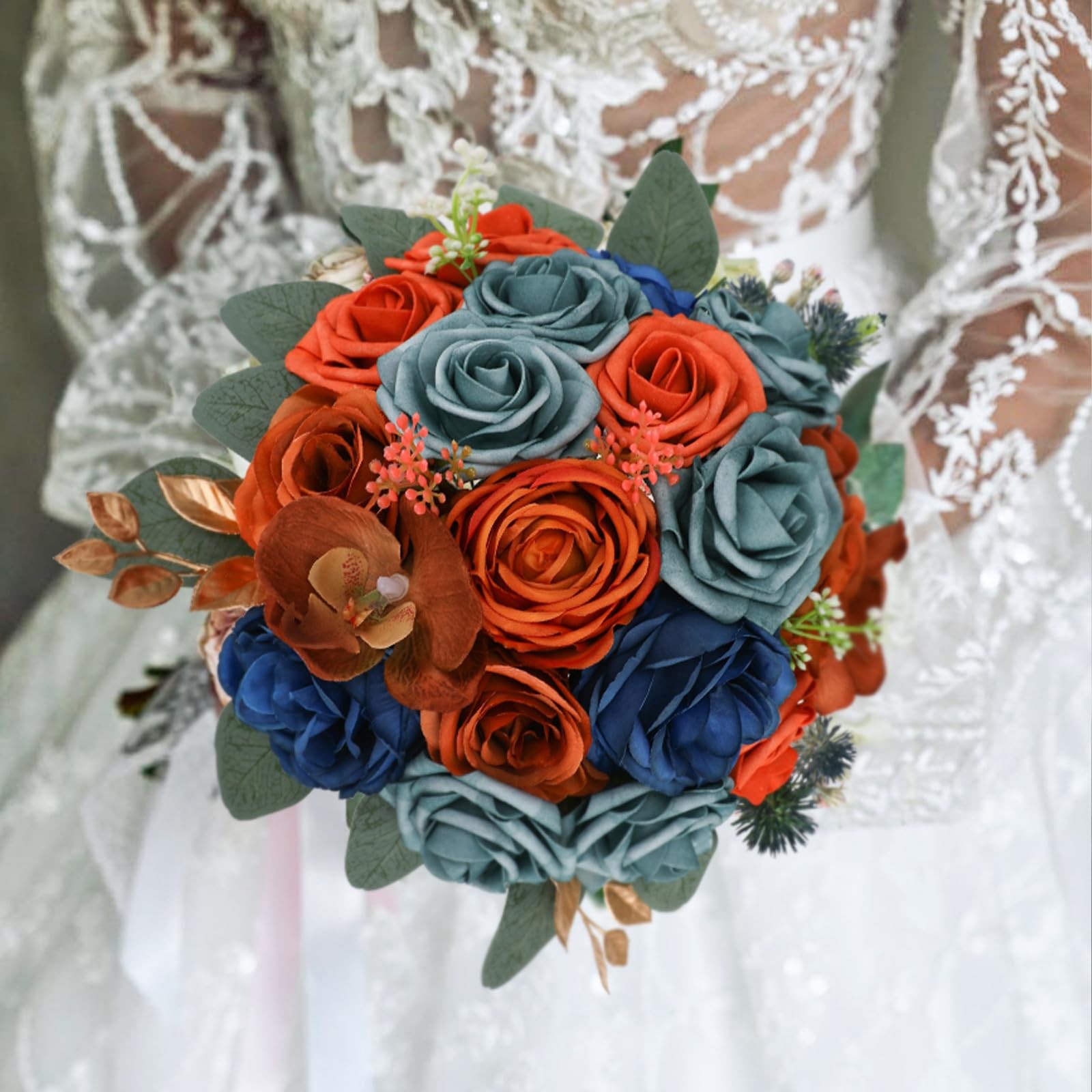 Artificial Flowers Combo DIY Wedding Bouquets Centerpieces Teal Terracotta