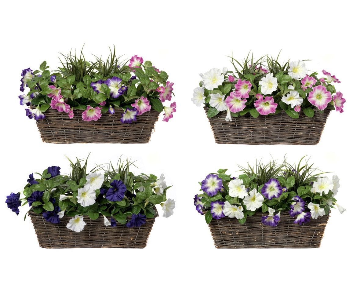 Flower Window Box Artificial Pink & Purple Petunia Flowers Rattan Flower Box