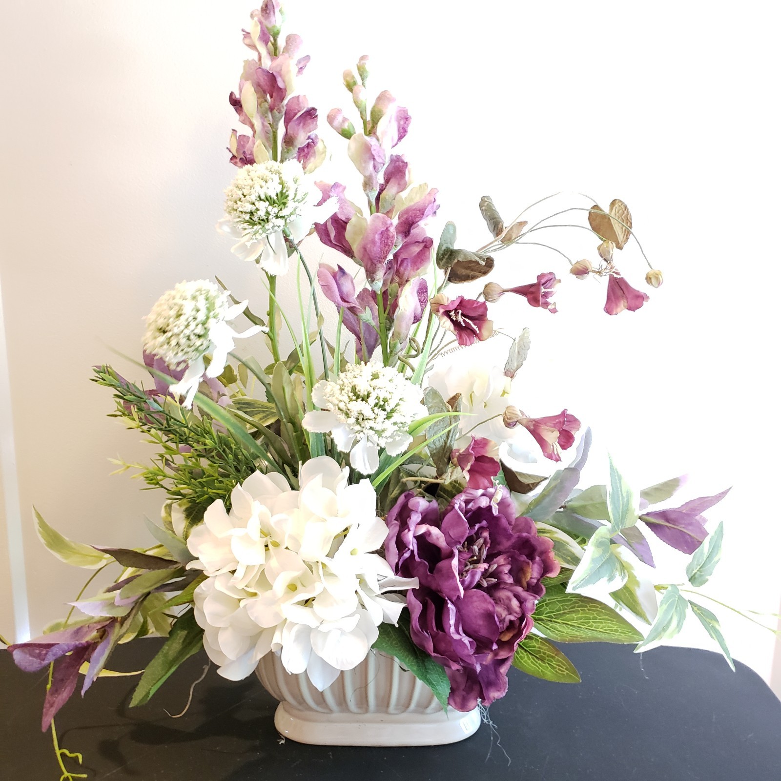 Purple Peony & Snapdragon Arrangement, Spring Floral, Cottage Farmhouse