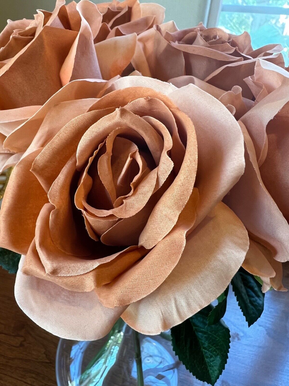 Rosscer Roses Artificial Silk 6 Piece Long Stem in Rustic Gradient Peach Color.