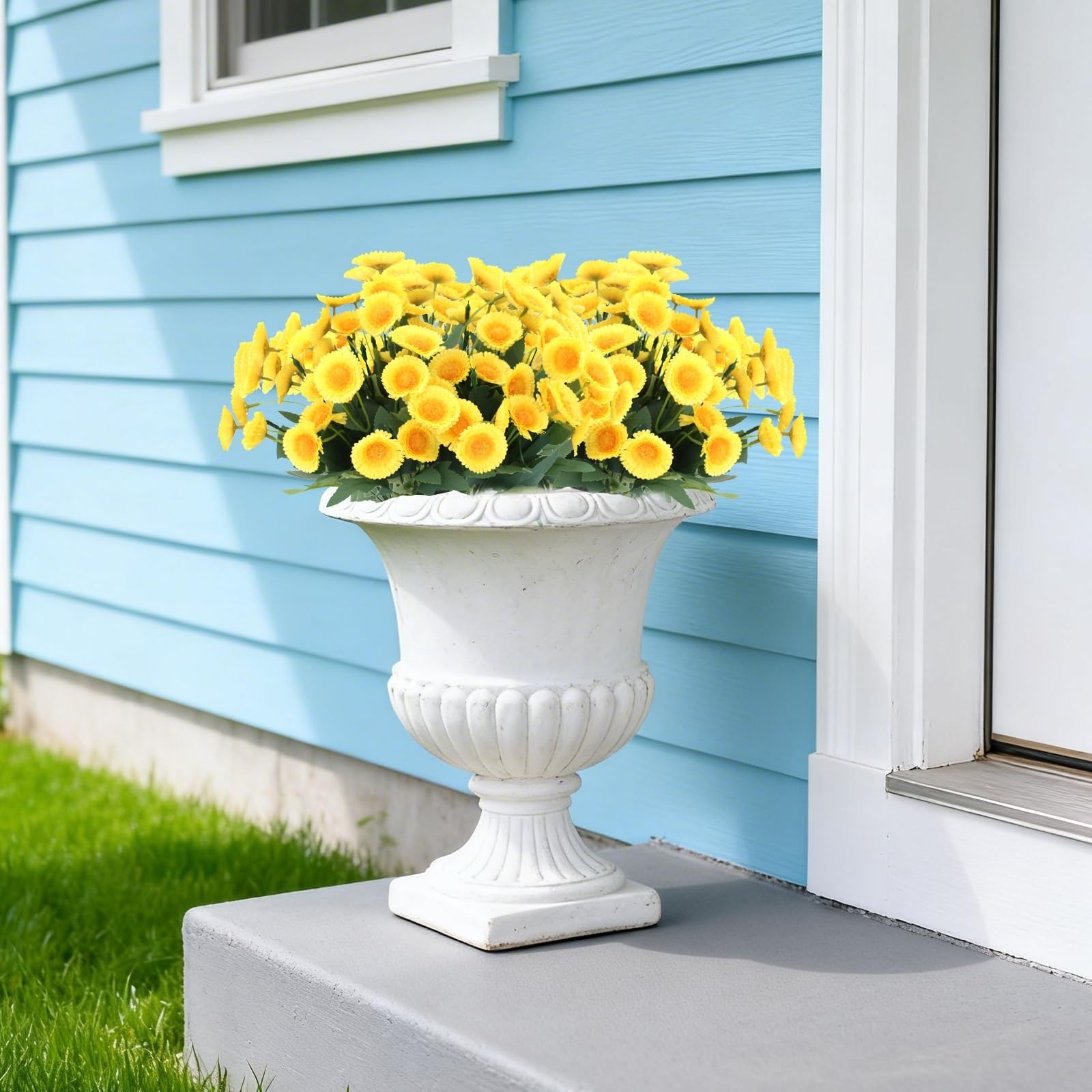 12 Bundles UV Resistant Artificial Marigold Flowers – Realistic Silk Plants for