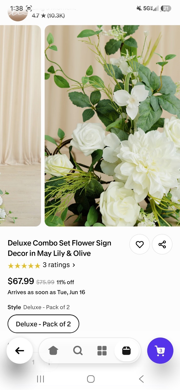 Ling’s Moment Artificial Lily & Olive Wall Flower Decor 2-Pack 26x22x6 in