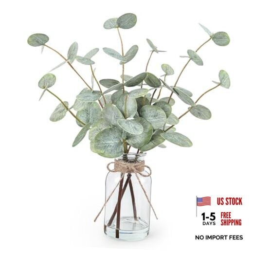 Artificial Eucalyptus Stems in Glass Vase with A Real Touch Green Eucalyptus