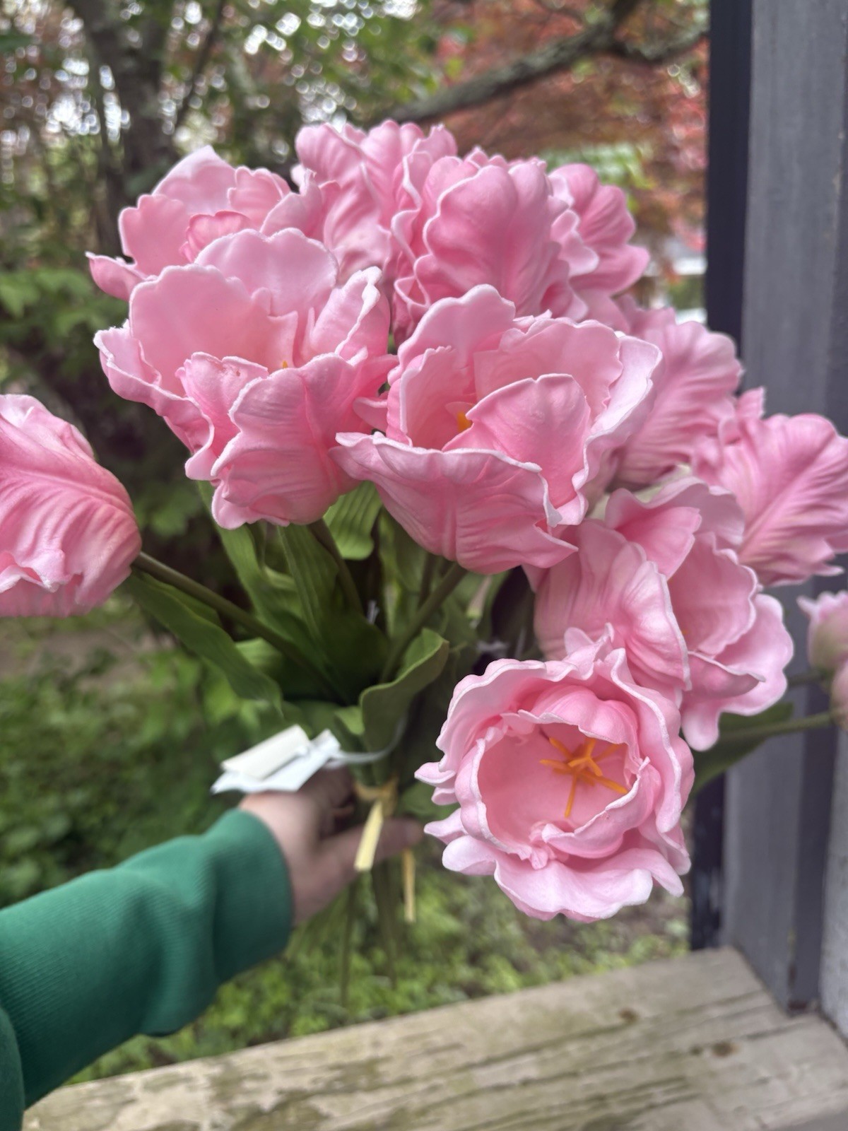 Allstate, 15″ Real Touch Parrot Tulip Bundle – Pink 2 Bouquets Latex Faux Flower