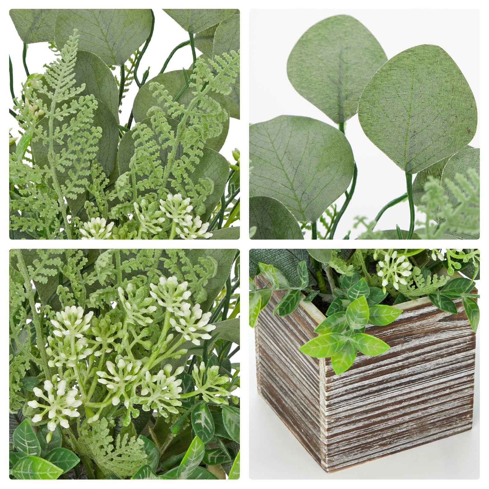 Artificial Eucalyptus Plant in Rustic Wood Planter 14″ Faux Eucalyptus Fern G…