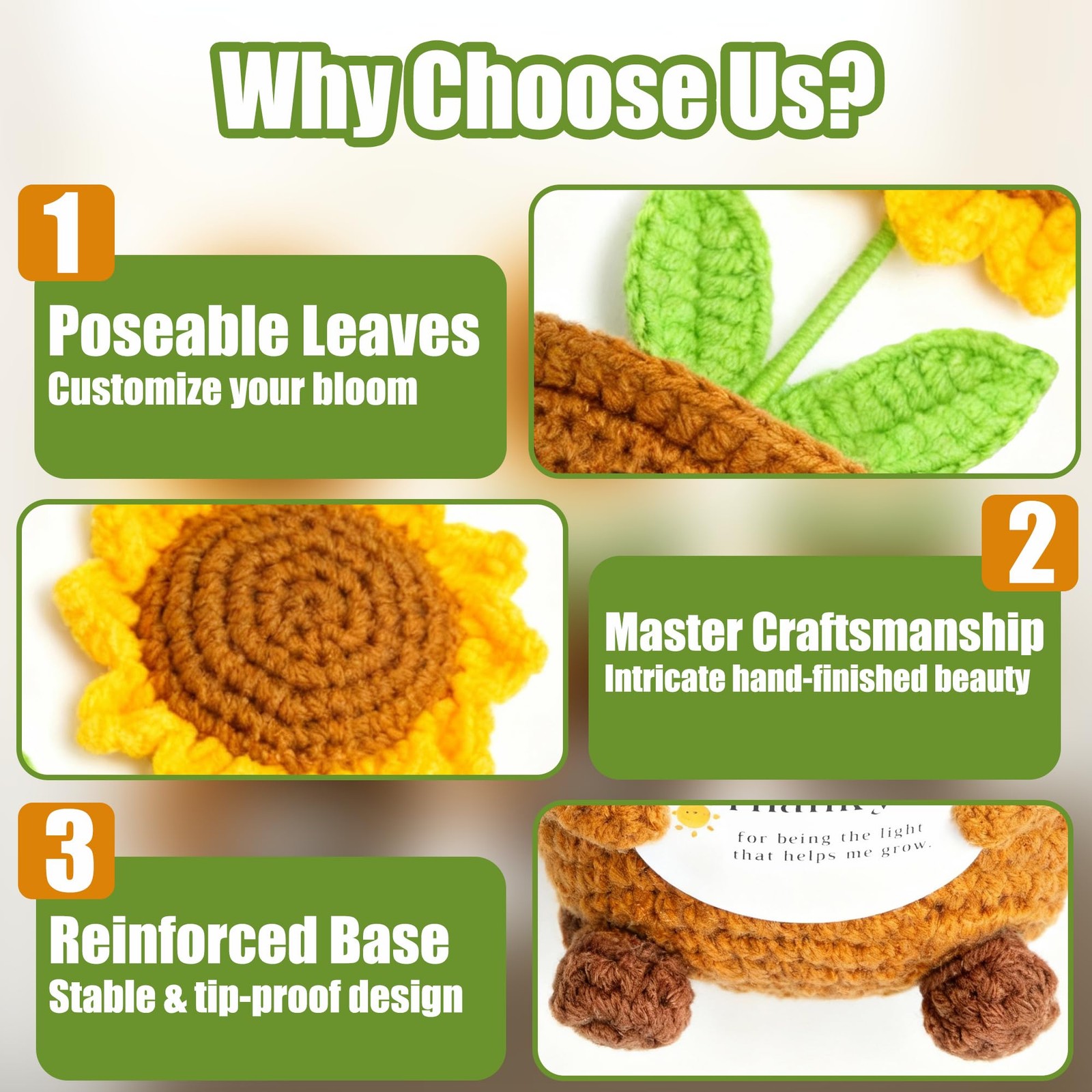 8 Inch Handmade Crochet Sunflower Potted Plant, Large Knitted Artificial Flow…
