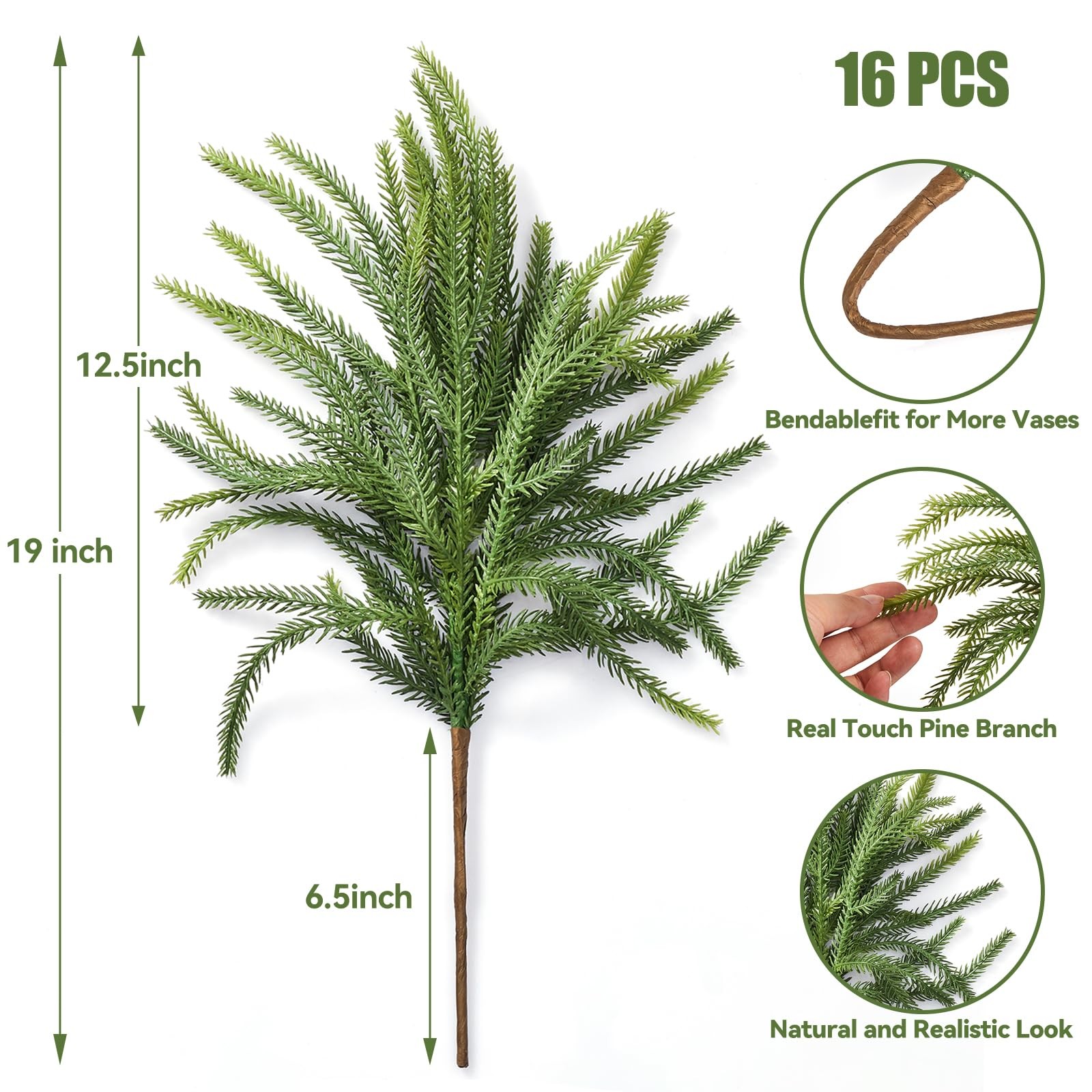 16 Pcs Norfolk Pine Stems, 19″ Long Artificial Norfolk Pine Branches, Real To…