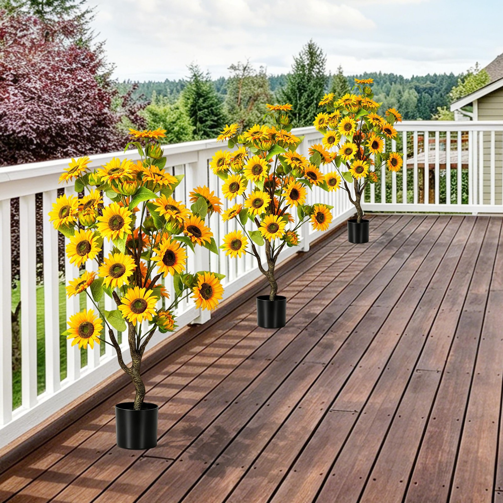 3FT Artificial Sunflower Topiary Trees Set of 2 – UV Resistant Fake Flower Tr…